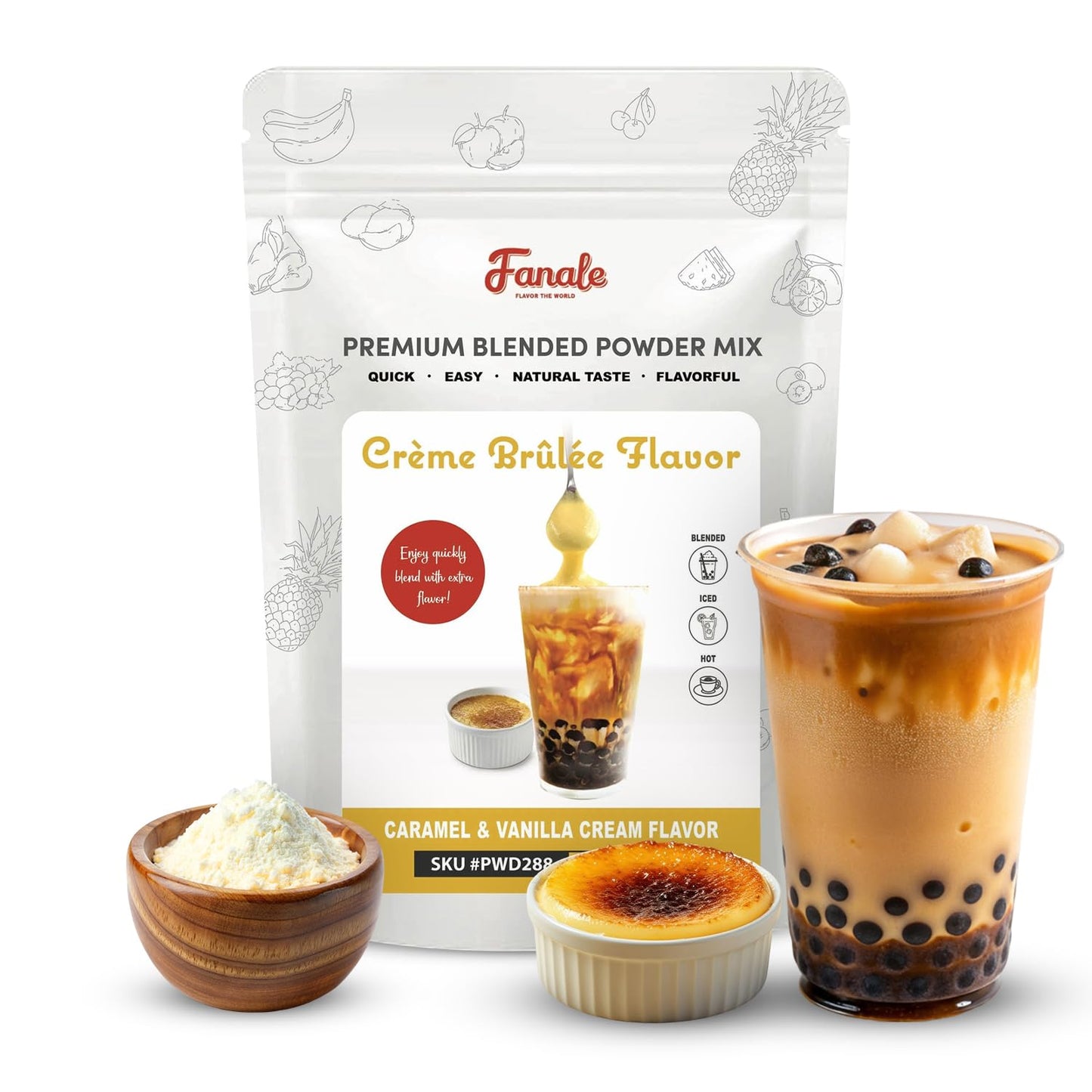 Fanale Premium Creme Brulee Bubble Tea Flavoring Powder | Perfect for Baking, Smoothies, Desserts and Drinks | Instant Flavoring Powder for Boba Milk Tea - 2.2 Pounds (Pack of 20).
