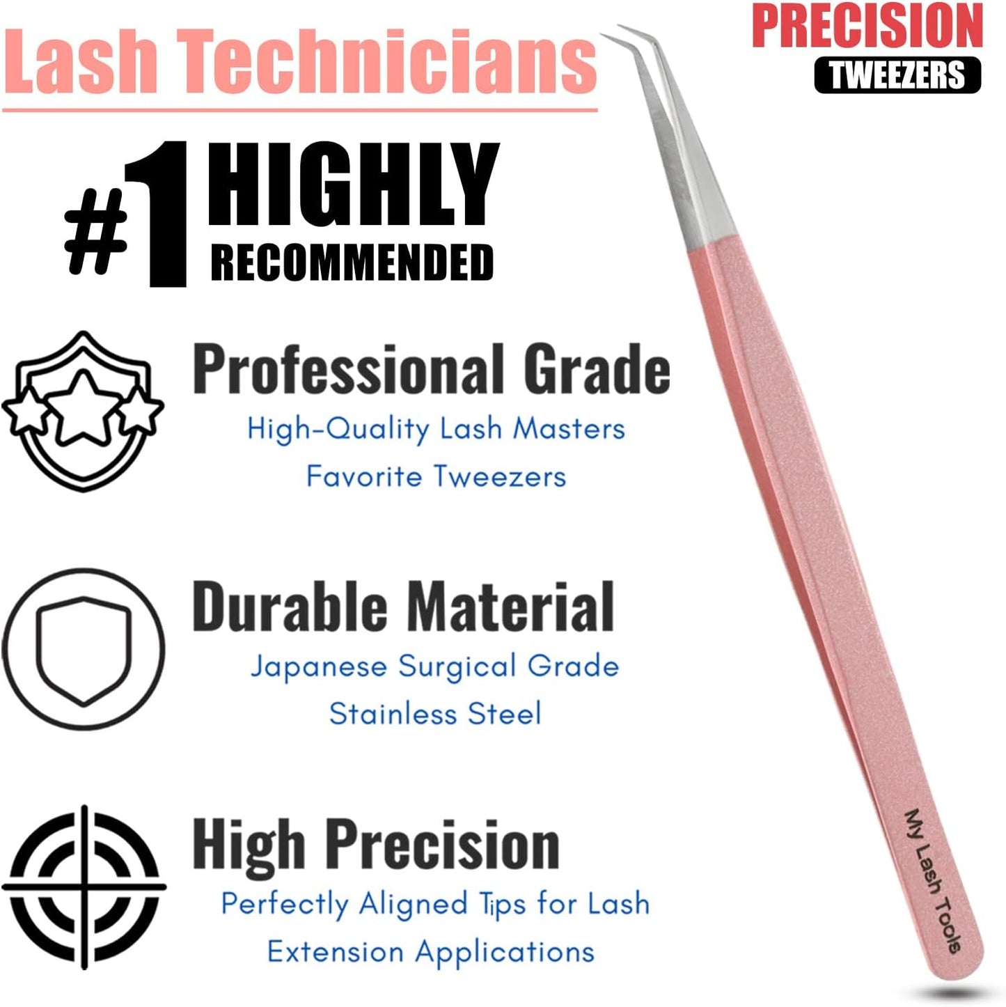 Isolation Lash Tweezers for Eyelash Extensions – 14cm Curved Tweezer, Japanese Stainless Steel, Best for Individual Isolation & Classic Lashes, Eyelash Twisers (Blush Pink)