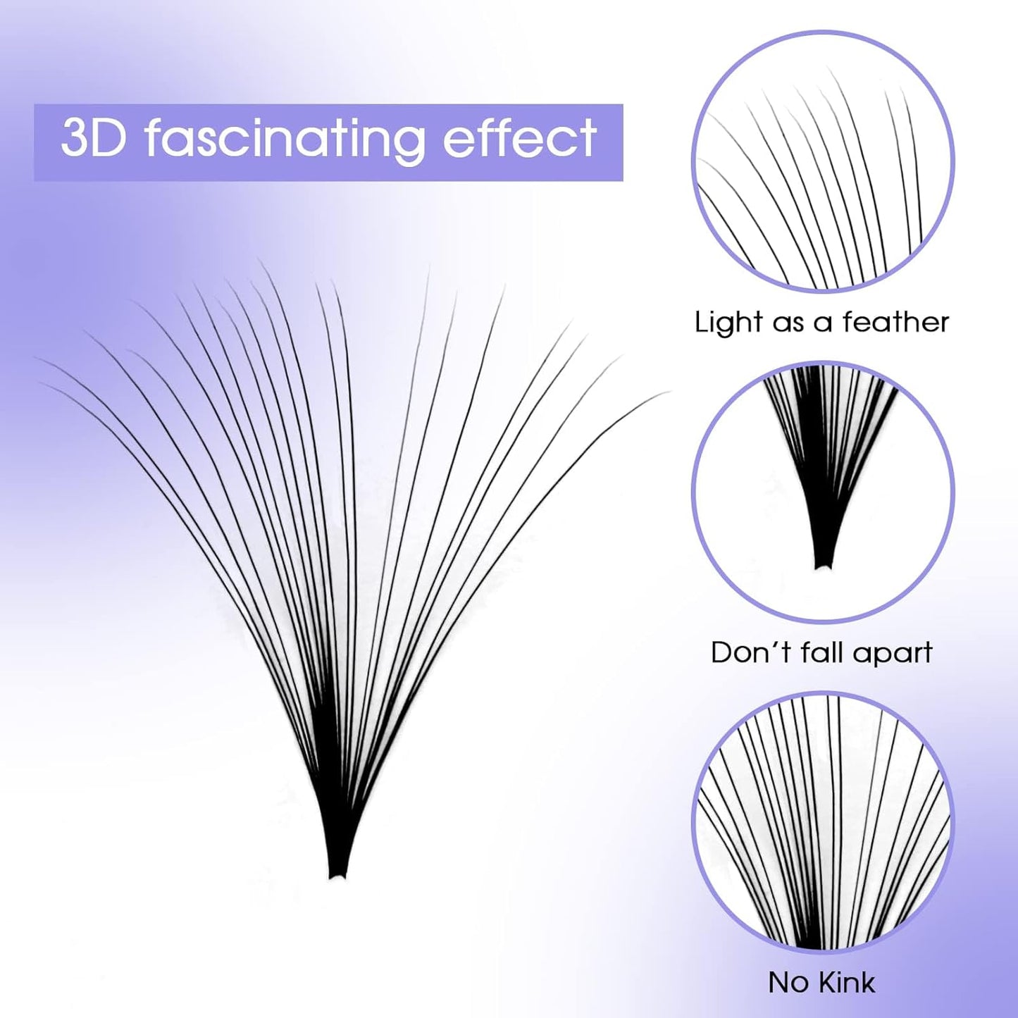 Easy Fan Volume for Lash Artists: Wendy, Handmade Fans for Eyelash Extensions, Self Fanning, Blooming, Black, D Curl, 0.05mm, 15mm, KH126