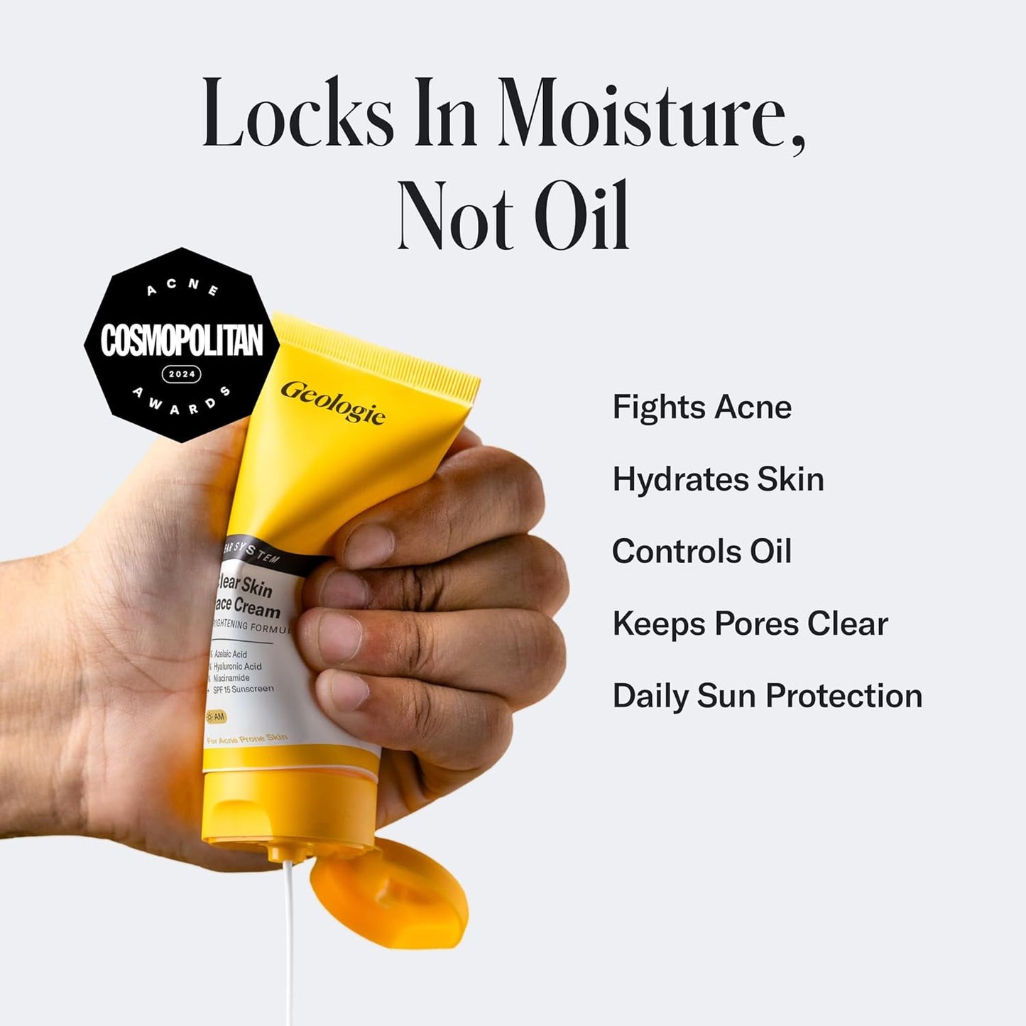 Geologie Clear Skin Face Cream | Clear System Daily Moisturizer with SPF15 for Acne-Prone Skin | Azelaic Acid, Niacinamide & Hyaluronic Acid | Lightweight & Oil Free | 60 ML