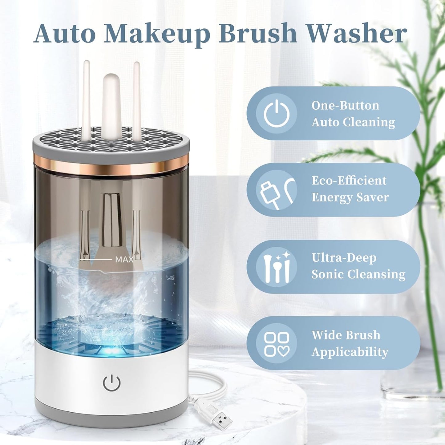 Electric Makeup Brush Cleaner, Quick Efficient Machine for Deep Cleaning All Types of Brushes, Portable Compact Design for Travel Home Use, for Makeup Lovers & Professionals