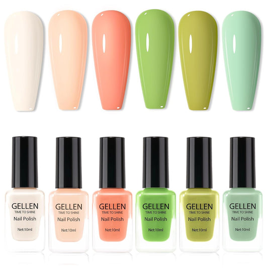 GELLEN Spring Summer Regular Nail Polish Non Gel, Fast Air Drying Traditional Nail Polish No UV Light Needed, Nude Green Set for Women Manicure Home Salon St. Patricks Day, Hema Free, 10ml