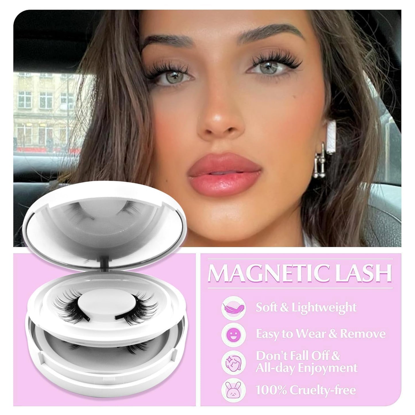 Ginani Magnetic Lashes,Magnetic Eyelashes with Applicator,2025 New Reusable Magnetic Lashes Natural Look No Glue or Liner Needed(Camellia+Simple)