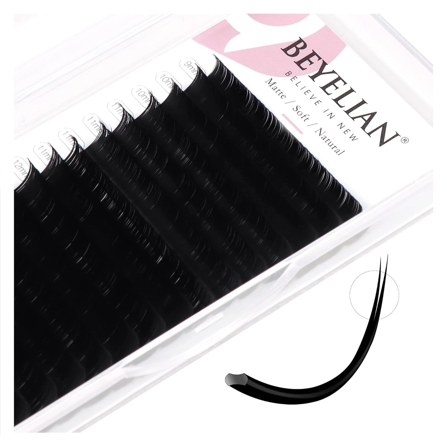BEYELIAN Flat Eyelash Extension, Ellipse Lash Extensions 0.15 CC Curl 9-15mm 16 Rows Matte Black Eyelash Extension Supplies Classic Lash Extensions Individual Eyelashes Salon Use