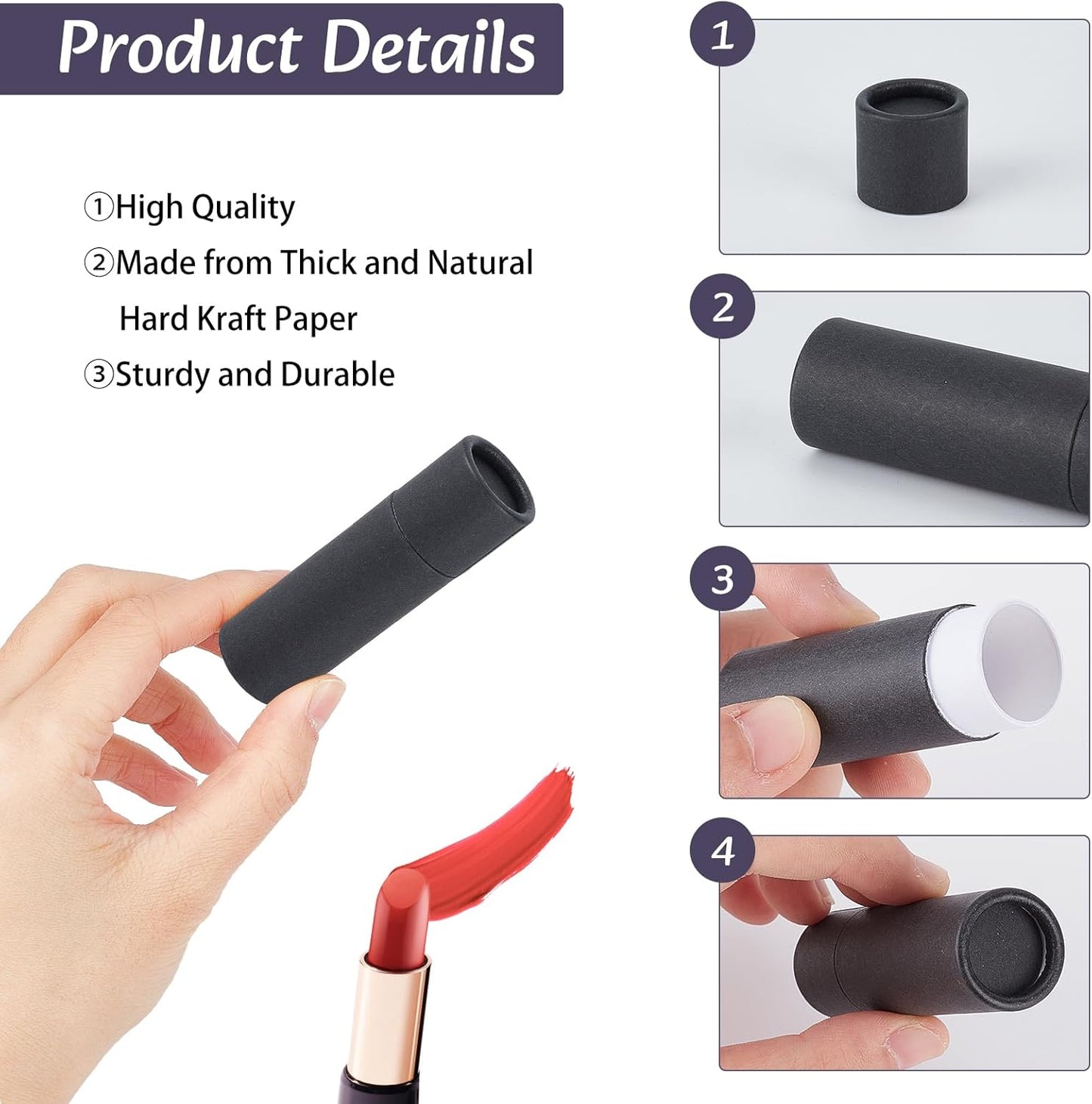 NICENEEDED 15 Pcs Paperboard Lip Balm Tubes, 0.4 Oz Kraft Paper Lipstick Tube, Cardboard Empty Deodorant Container Solid Perfume Tube Cosmetic Box for DIY Chapstick Deodorant Crayon