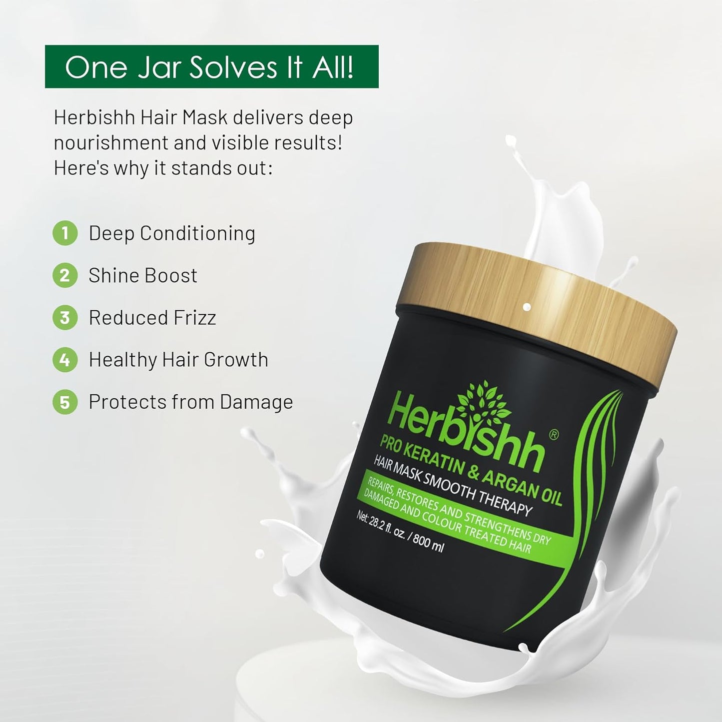 Herbishh Argan Hair Mask-Deep Conditioning & Hydration For Healthier Looking Hair- for very Dry, Weak, Stressed Out Hair, No Sulphates, No Parabens (800ML)