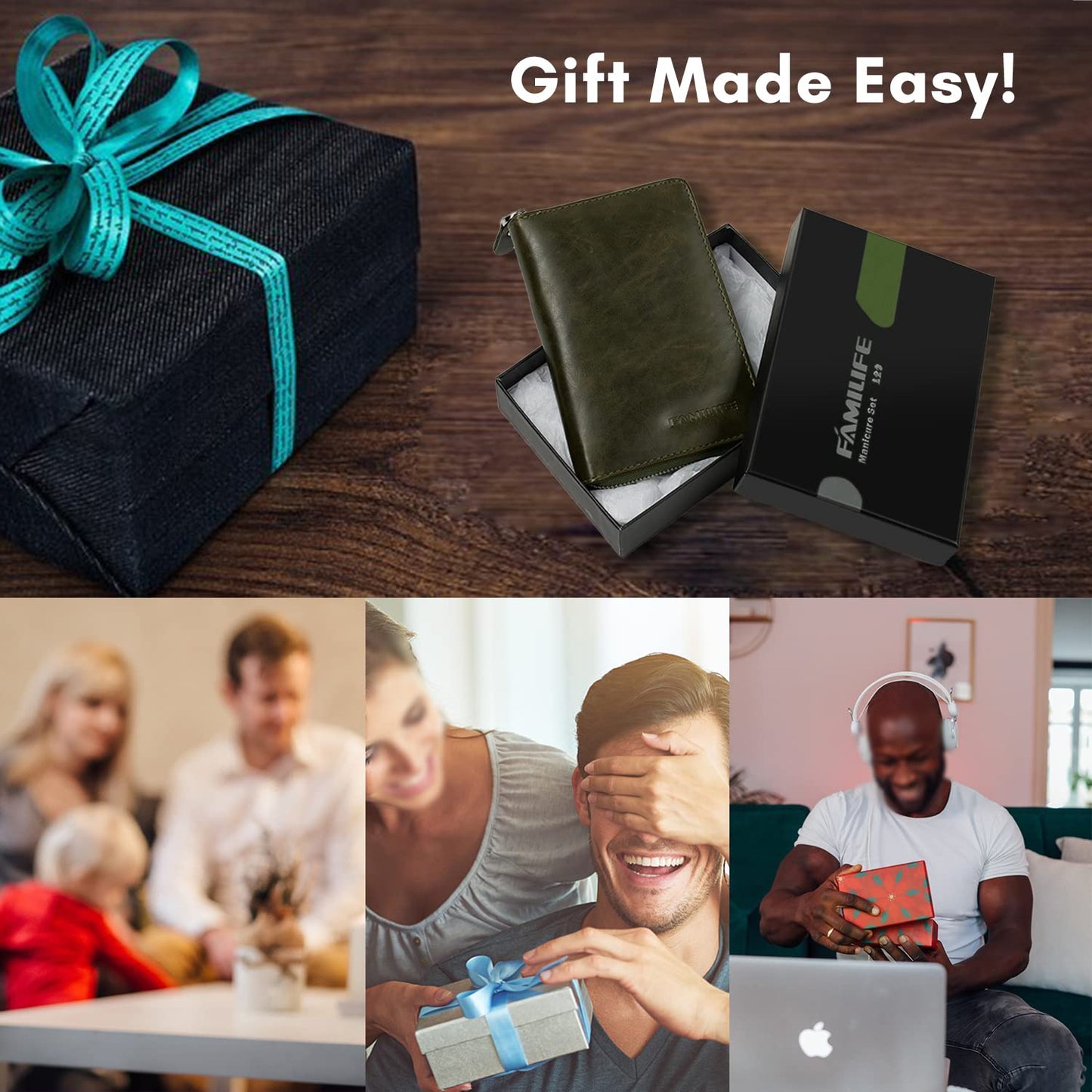 FAMILIFE Manicure Set, Professional Manicure Kit Nail Clippers Set 11 in 1 Stainless Steel Nail Pedicure Tools Kit Grooming Tool with Portable Green Leather Travel Case Luxury Gifts for Women and Men