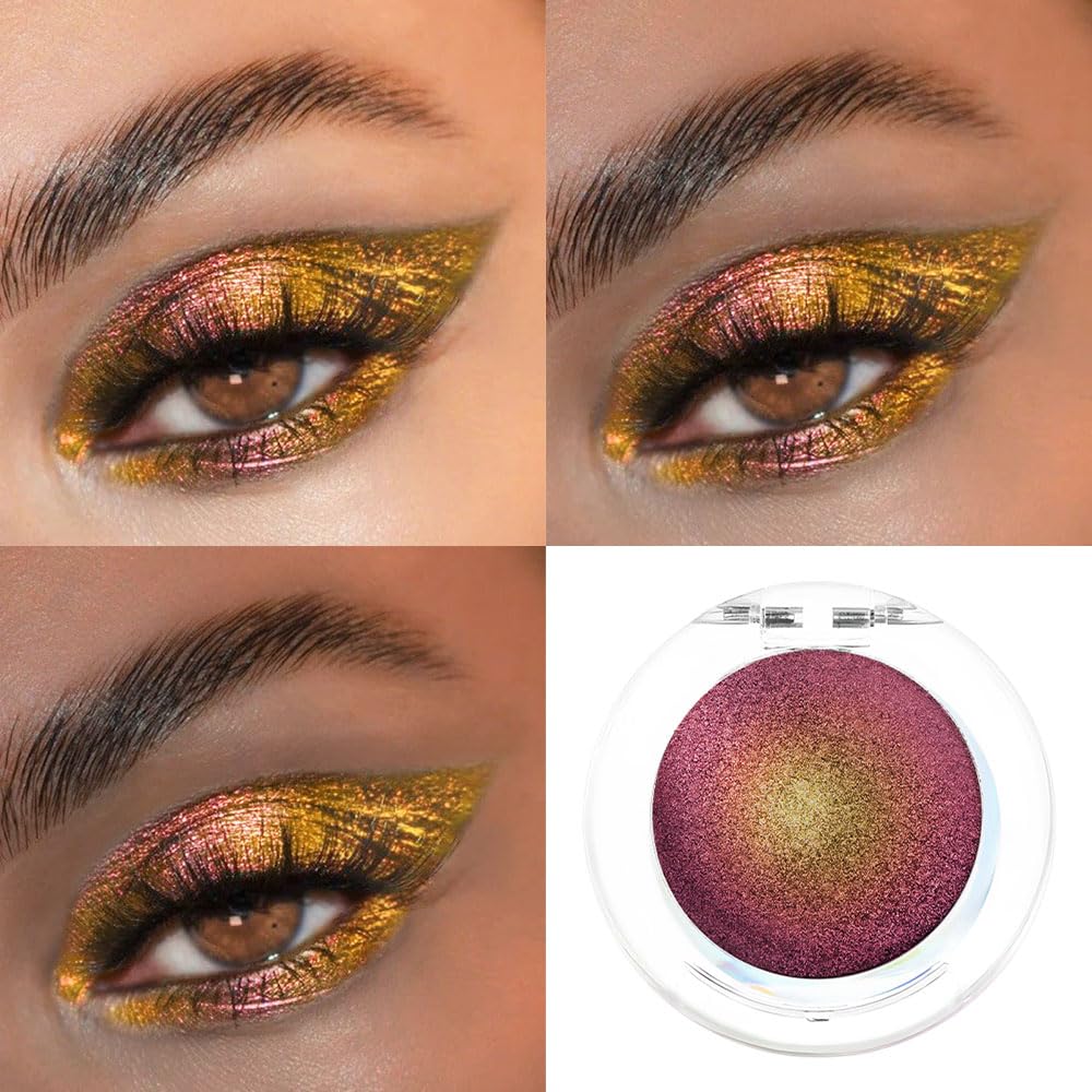 evpct Rose Red Gold Shimmer Sparkle Chameleon Duo Chrome Multichrome Gothic Iridescent festival Eyeshadow Palette, Single Mini Eye Shadow Palette Makeup for Older Women, Glitter Eyeshadow Stick, 01