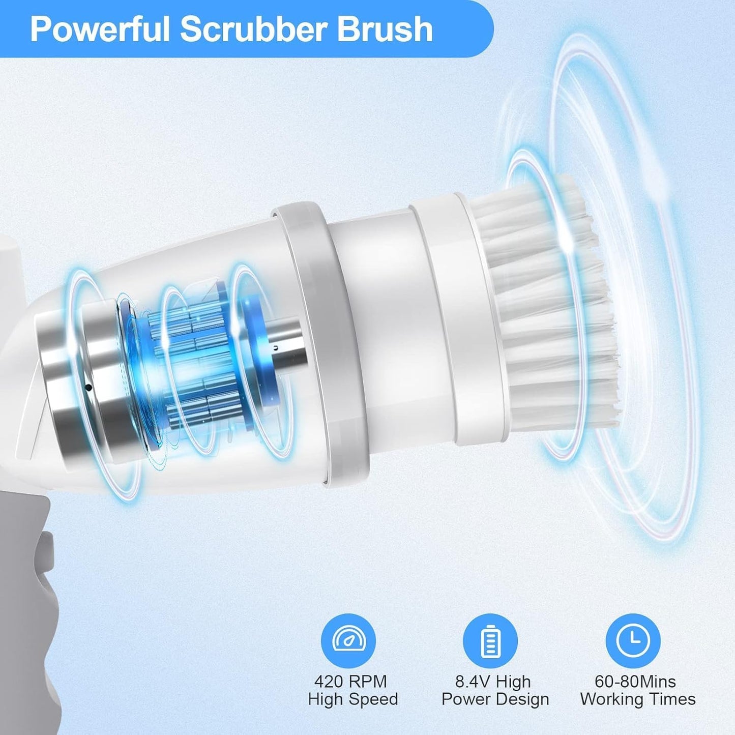 Electric Spin Scrubber, Shower Scrubber with Handle, Waterproof Portable Bathroom Cleaner Brush, Cordless Electric Cleaning Brush with 5 Replaceable Brush Heads for Floor Tile Tub Wall Window Kitchen