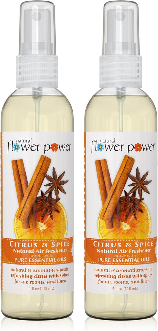 Air Freshener Spray - Odor Eliminator w/Essential Oils - Home, Car & Fabric - Cruelty Free & Vegan - 2 - Citrus & Spice - 2 x 4 fl oz