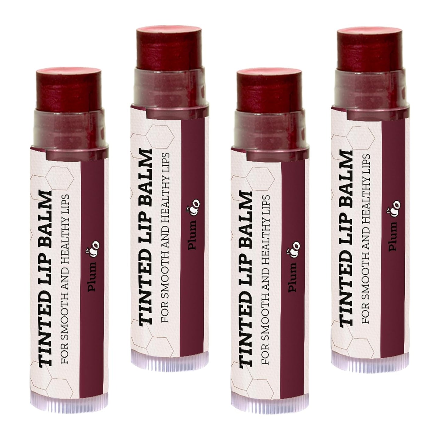 Earth's Daughter Tinted Lip Balm 4 Pack of Plum Color - Beeswax, Coconut Oil, Cocoa Butter, Vitamin E -Moisturize and Beautify, Paraben Free