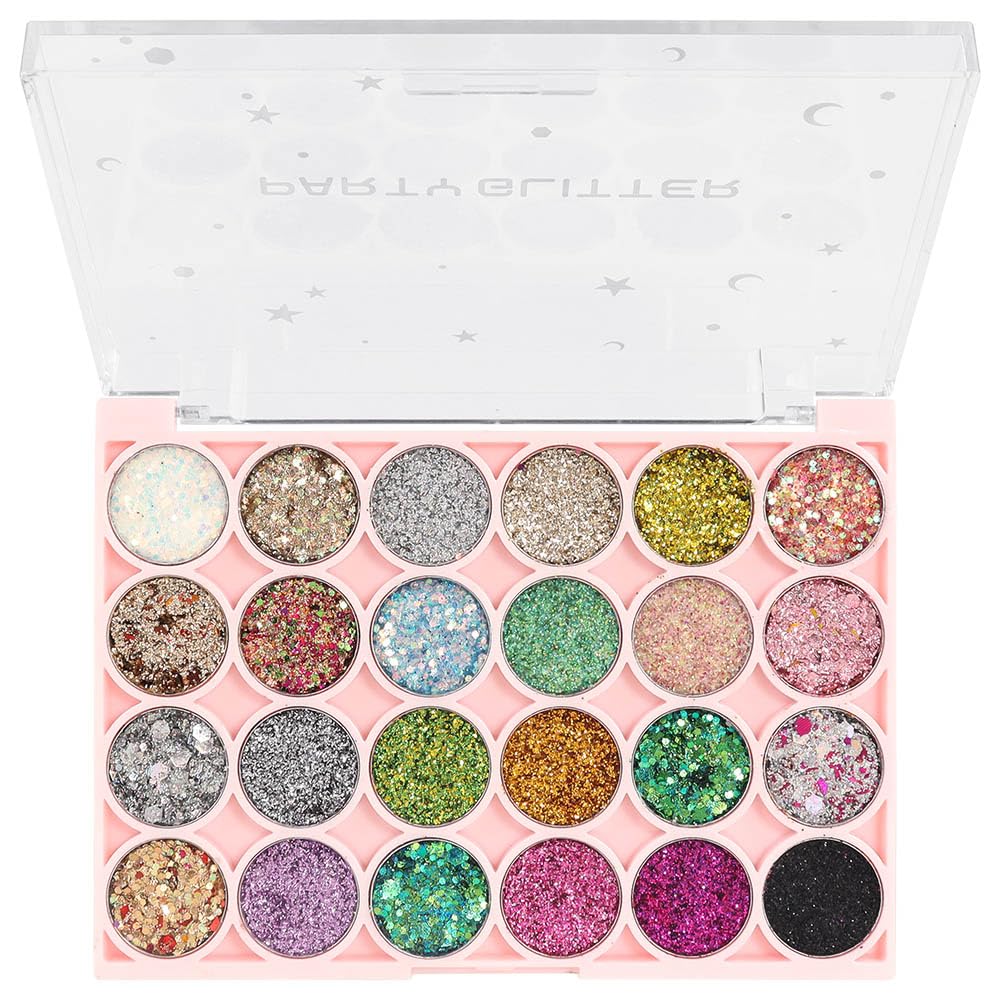 evpct 24 Colors Glitter Sparkle Eyeshadows Palette Makeup for Women, Black White Pink Green Blue Rainbow Neon Metallic Shimmer Shiny Eyeshadow Palette, Body Pressed Eye Shadow Glitter Palette Makeup