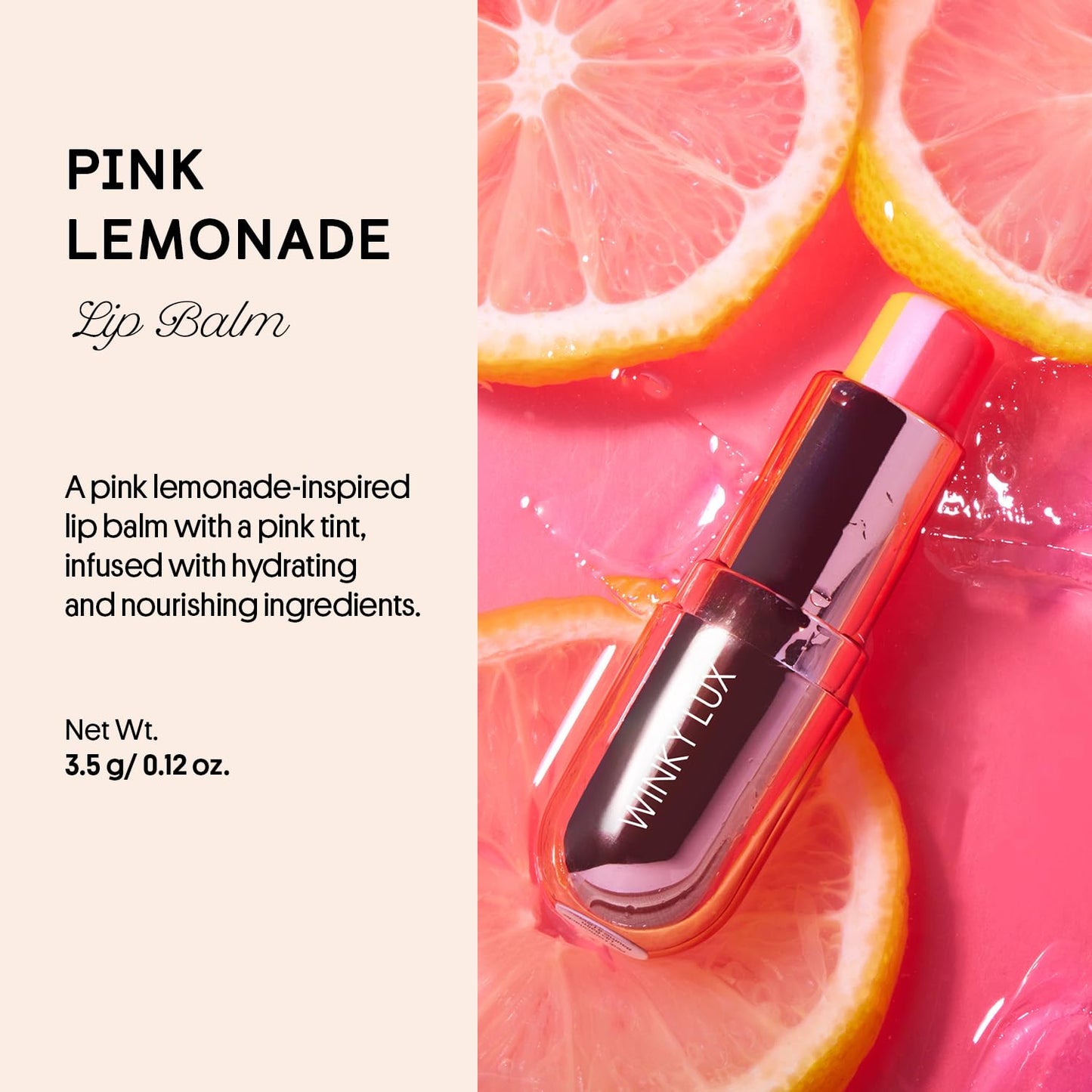 Winky Lux Pink Lemonade Tri-Color Tinted Lip Balm – Lip Care with Jojoba Oil & Vitamin E, Sheer Tint, Juicy Citrus Scent, Softens and Hydrates Dry Lips