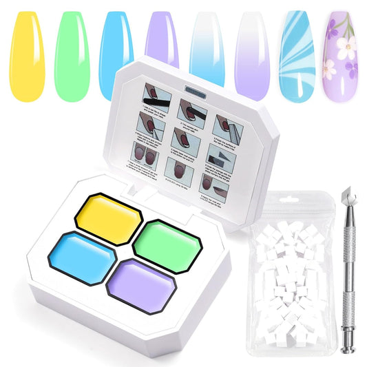 Gradient Painting Gel, 4 Bright Colors Ombre Gel Nail Polish Spring Summer Light Blue Green Sponging for Pigment Pat Aura Nails French Manicure Soak Off UV DIY Nail Art Ice Cream Dream Set