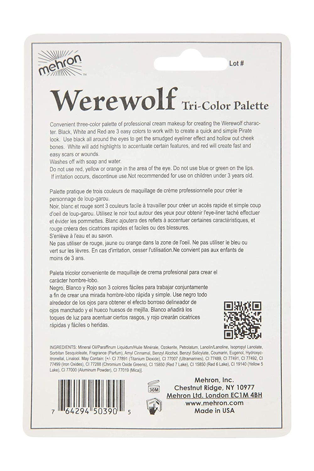 Mehron Makeup Tri-Color Character Makeup Palette | Halloween, Special Effects and Theater Cream Makeup FX Palette | Face Paint Makeup .7 oz (20 g) (WEREWOLF)