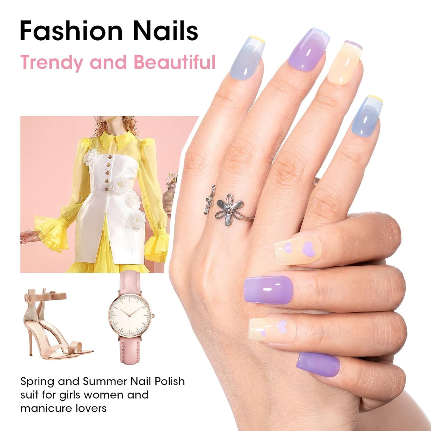 GELLEN Clear Pastel Jelly Nail Polish, Sheer Natural Regular Nail Polish Quick Dry Spring Summer 6-Color Set for Acrylic Natural Nails Home Salon, No UV Gel, Chip Resistant, Hema Free, Non Toxic