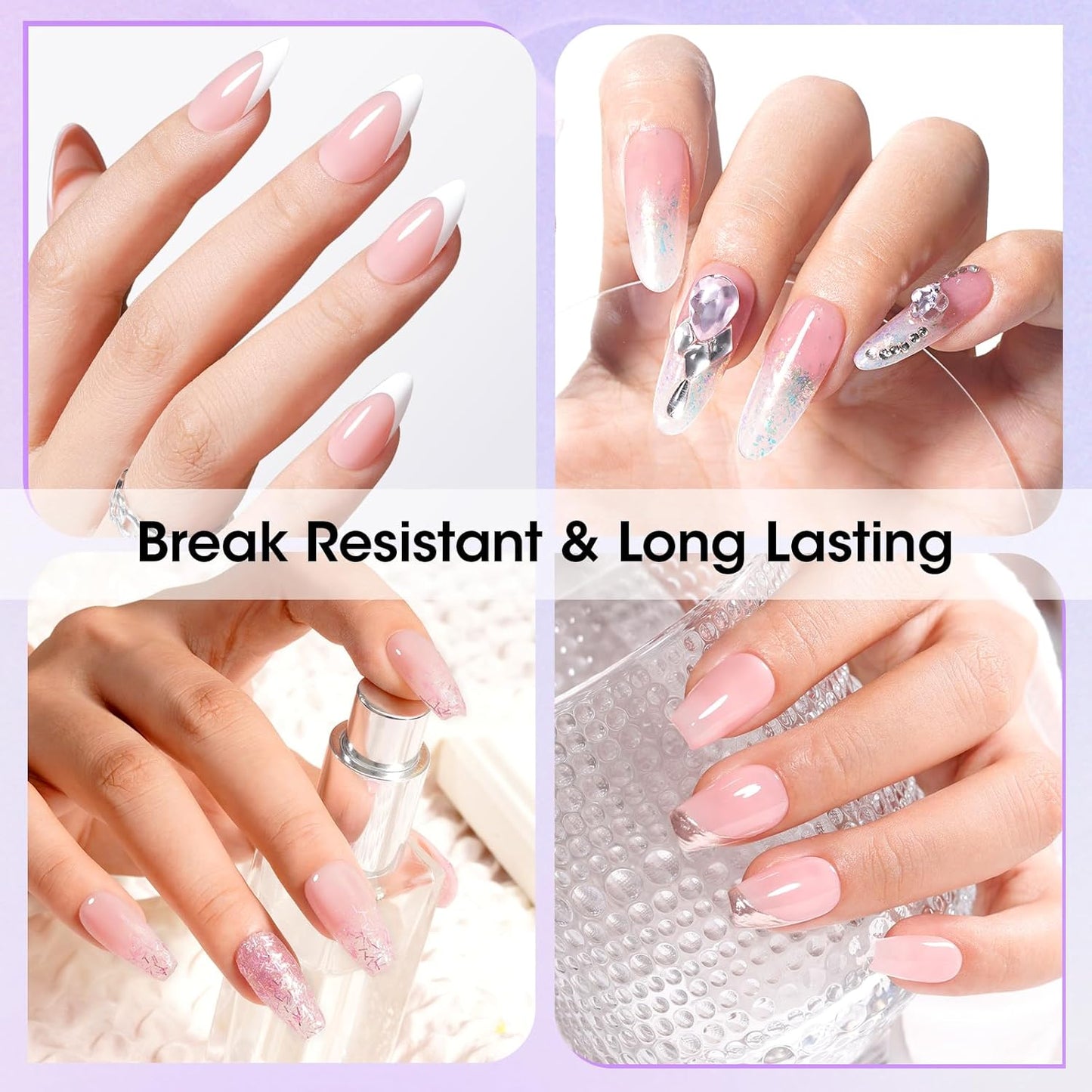 Gellen Nail Glue Gel & No Wipe Top Coat, 5 in 1 UV Nail Glue for Acrylic Nails, High Shiny Top Coat Gel, Curing Needed Extend Gel for False Tips & Clear Press on Nails, Home Salon DIY Manicure