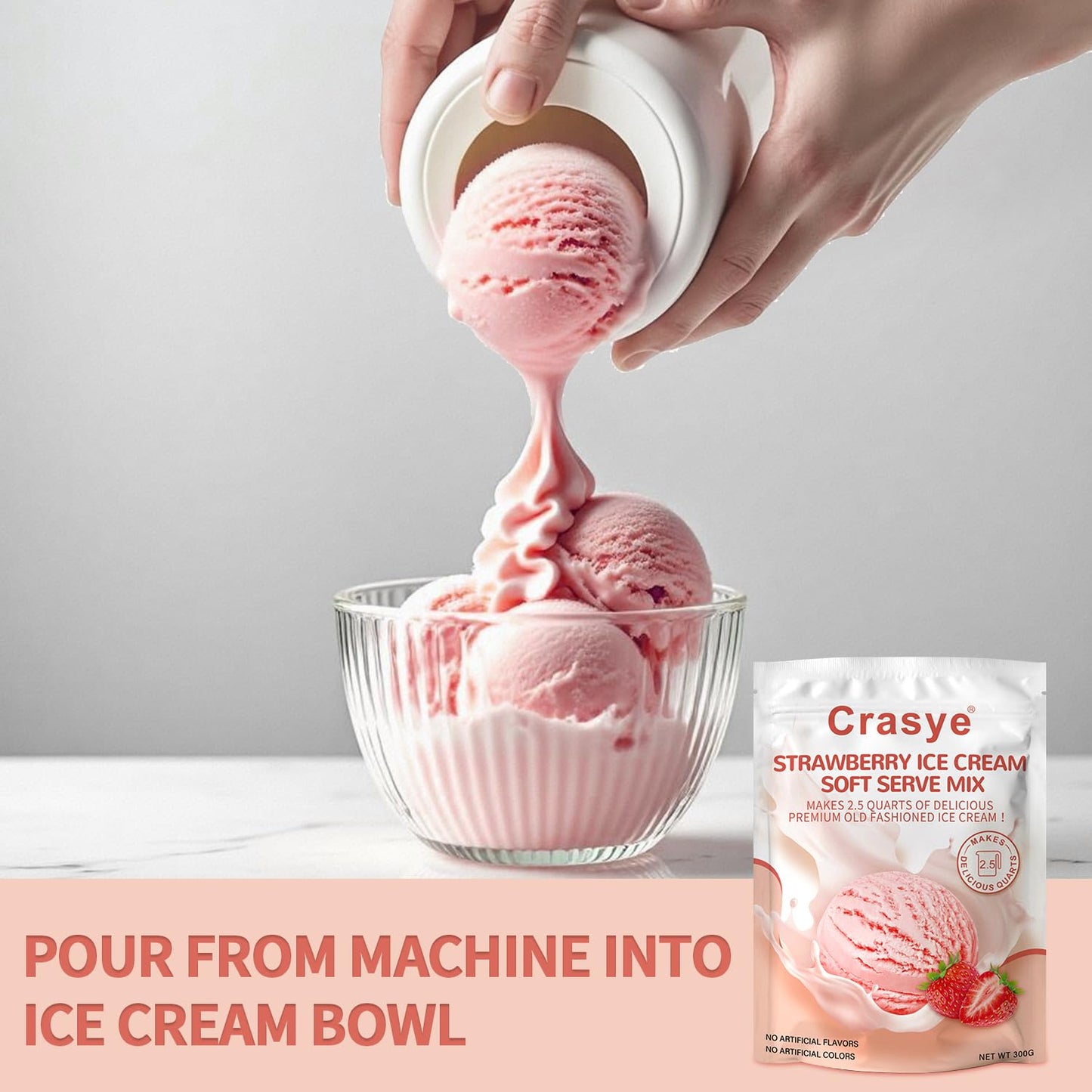 Ice Cream Mix Strawberry Soft Serve Mix Soft Serve Mixes Base Powder Homemade for Ice Cream Maker Machine - 10 Ounce