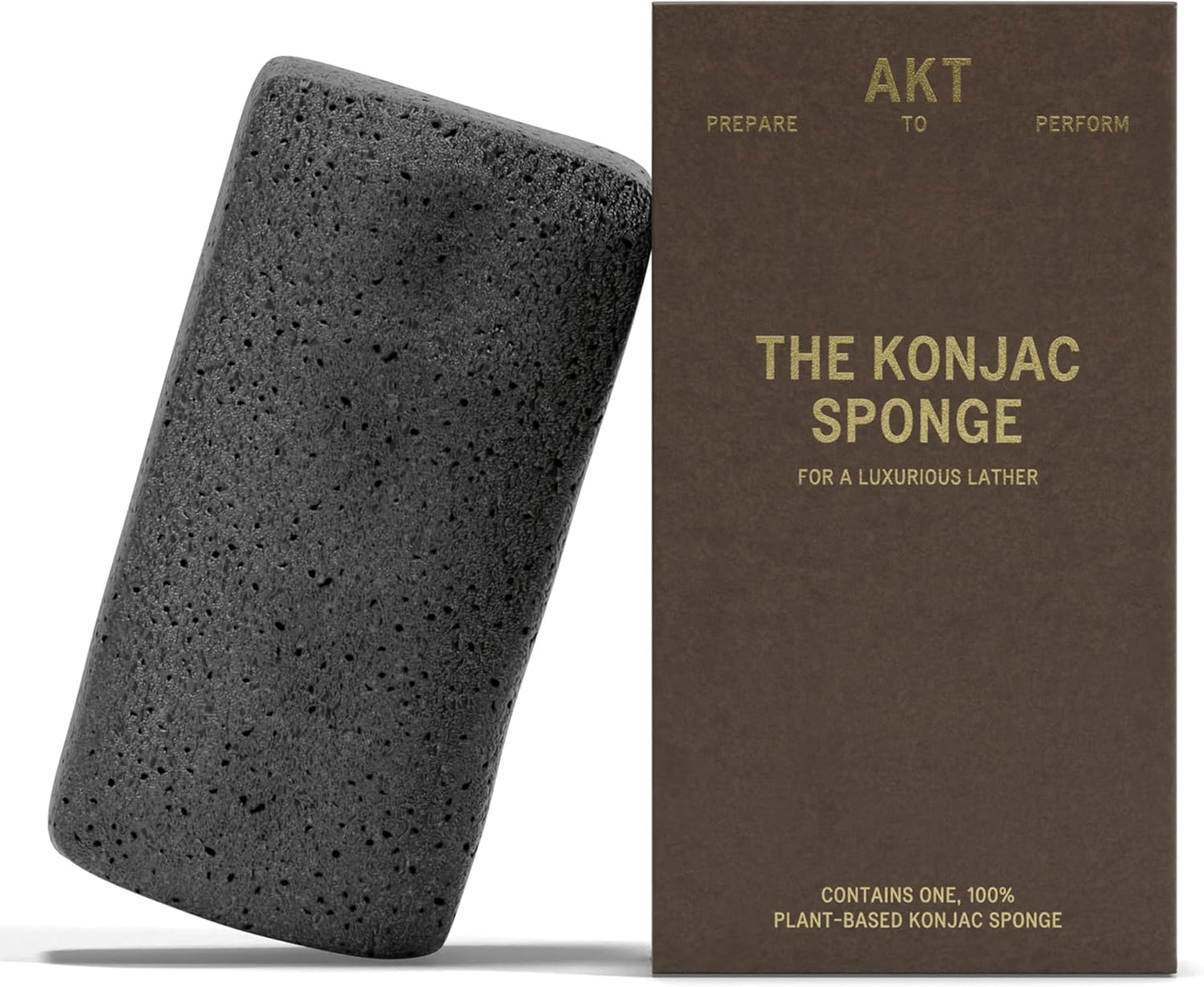 AKT The Konjac Sponge, Plant-Based Shower Sponge with Activated Charcoal, Exfoliating Body Sponge for Sensitive Skin, Natural, Shower Scrubber, Compostable Bath Essential