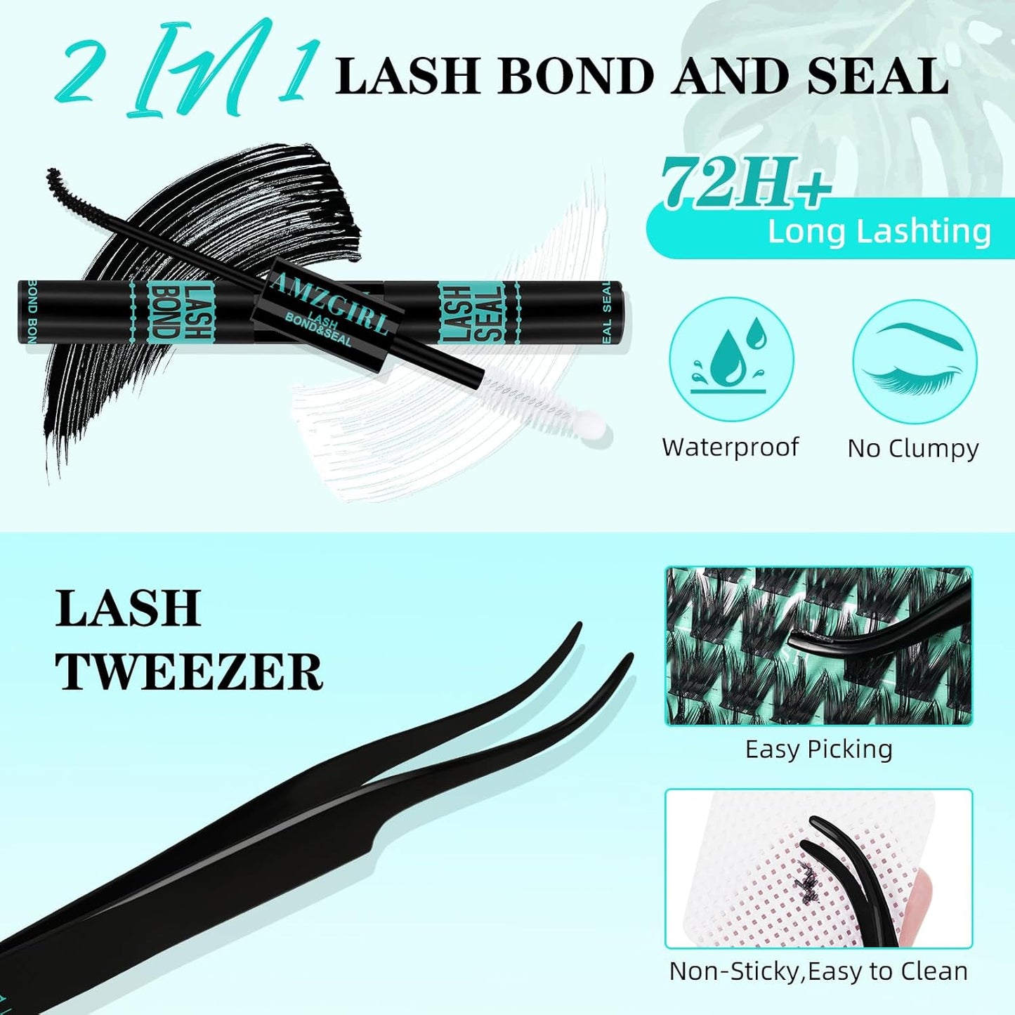 Lash Clusters Kit 168pcs Lash Extension Kit Cluster Lashes Natural Look with Lash Bond and Seal Waterproof, Lash Tweezer with Wet Look Ultra-Thin Band Lashes(Orchid-Kit,D-10-18mm)