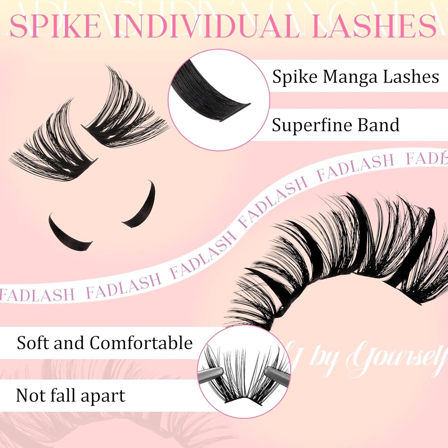 Lash Clusters 80D Eyelash Clusters 10-18mm Spikes 14-20mm Thick Volum Manga Lashes with D Curl DIY Fairy Lash Clusters with Spikes by FADLASH