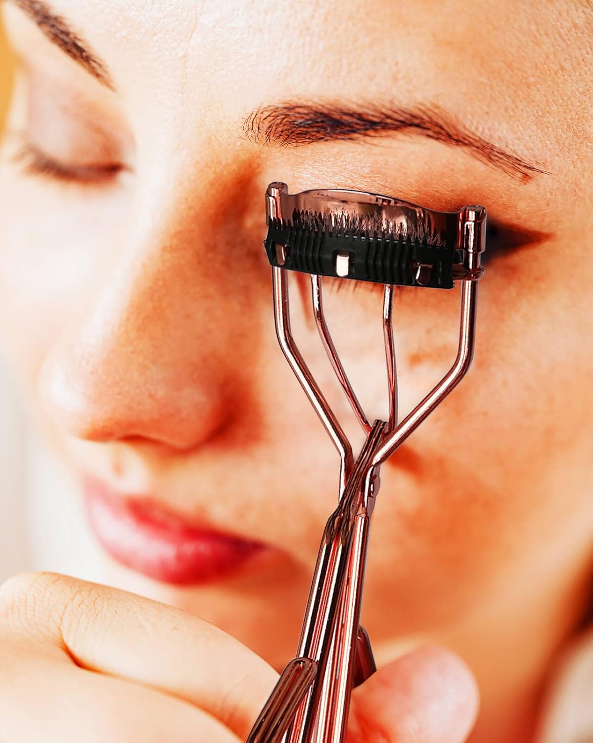 Eyelash Curlers with Comb and Eyelash Applicator Tweezers with Comb IMMER LIEBEN Press for 10 Seconds to Naturally Curl Your Lashes Rose Gold