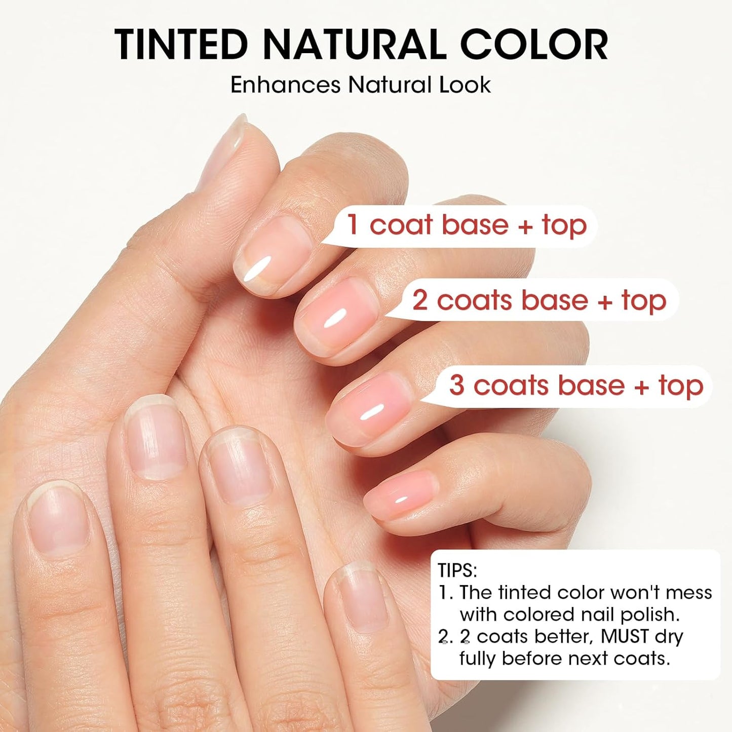 GELLEN Tinted Red Ridge Filler For Nails, Clear Nail Polish Ridge Filling Base Coat, Nail Strengthener and Growth, Hydrates Strengthens Nourishes Damaged Dry Nails, Shea Butter & Vitamin E & Protein