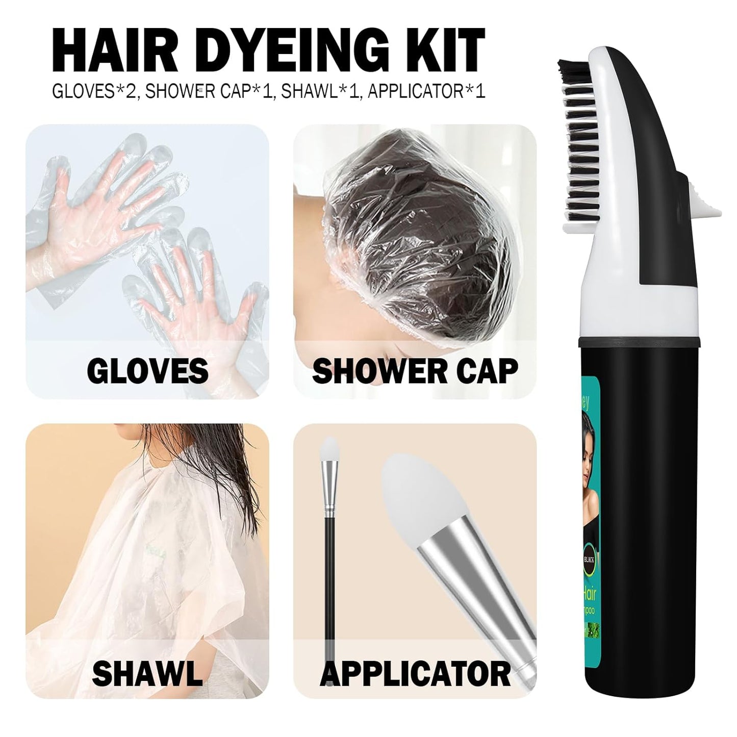 Easy Black Hair Dye,Natural Hair Dye Shampoo for Women,Semi Permanent Hair Color Cover Gray White Hair,Champu Para Canas Hair Dye 4 in 1 With Comb Herbal Plant Hair Color Shampoo(Black)