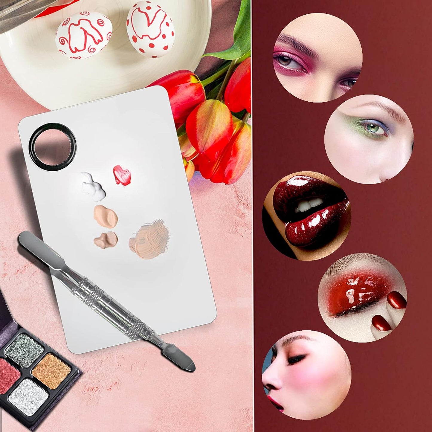 Upgrade Mixing Makeup Palette, Heart Stainless Steel Cosmetic Palette with Spatula Tool, Nail-art Mixing Palette for Cosmetic Pigment Blending