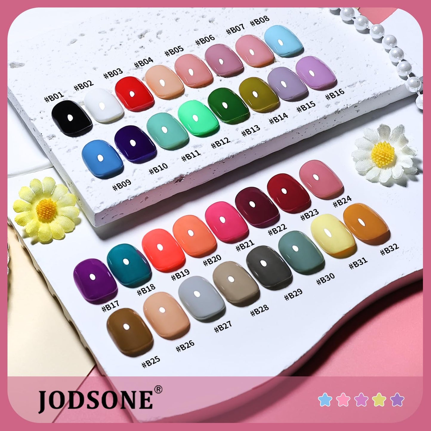 JODSONE 32 Colors Gel Nail Polish Set Same Color Same Bottle No Wipe Base Top Matte Glitter Coat Professional Choice
