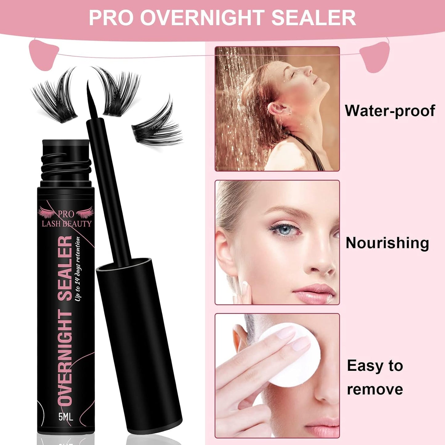 Lash Clusters Overnighter Lash Sealer for Cluster Lashes DIY Lash Extension Overnight Sealer Extend Lash Wear Up to 14 Days Lash Sealer Long Lasting Easy to Remove 5ml Black