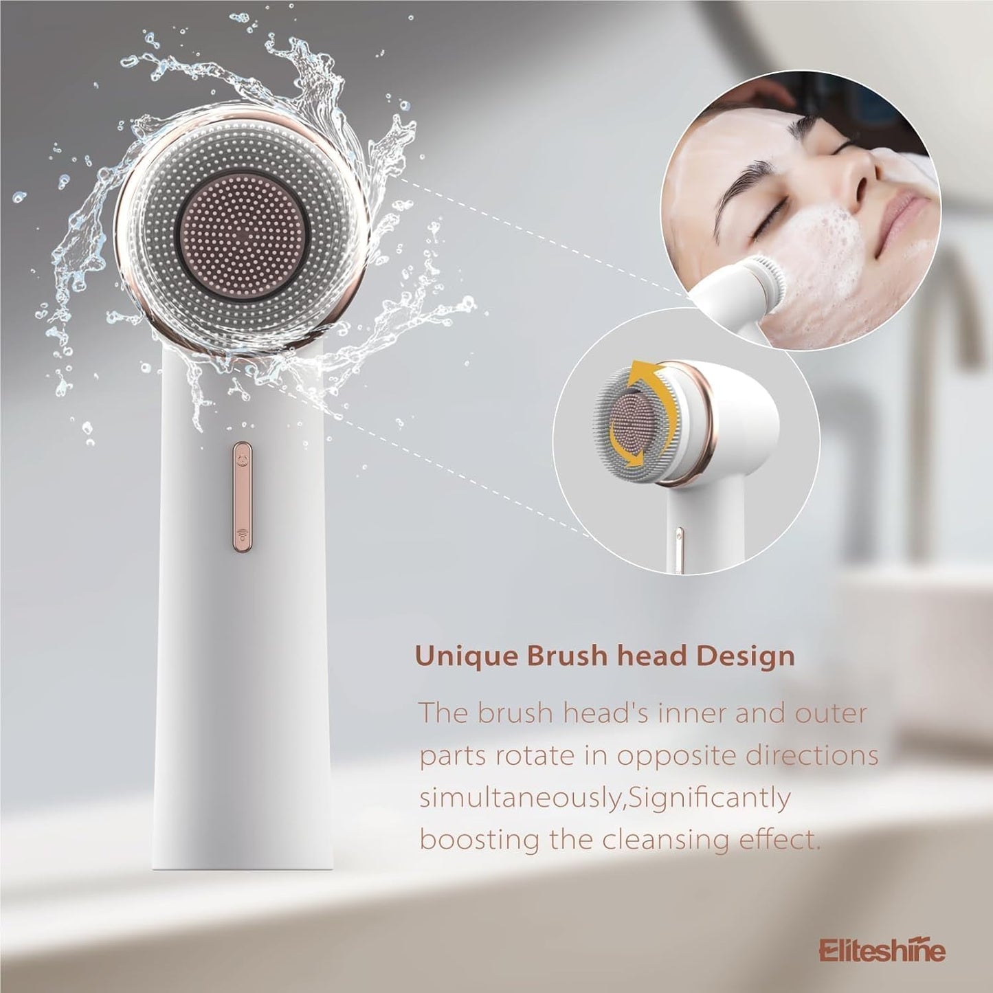 Electric Facial Cleansing Brush with Silicone and Bristle Brushheads,Gentle Electric Face Scrubber Exfoliator, Face Cleansing Brush, Face Wash Brush Machine, Rechargeable, Relief for Face Skin Issues