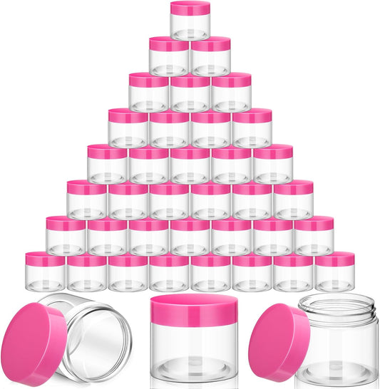 SATINIOR 36 Pieces 4 oz Plastic Jars with Lids Wide Mouth Airtight Reusable Container Acrylic Cosmetic Small Jars for Lotions Ointments Travel Toiletries Creams Make up Storage(Pink)