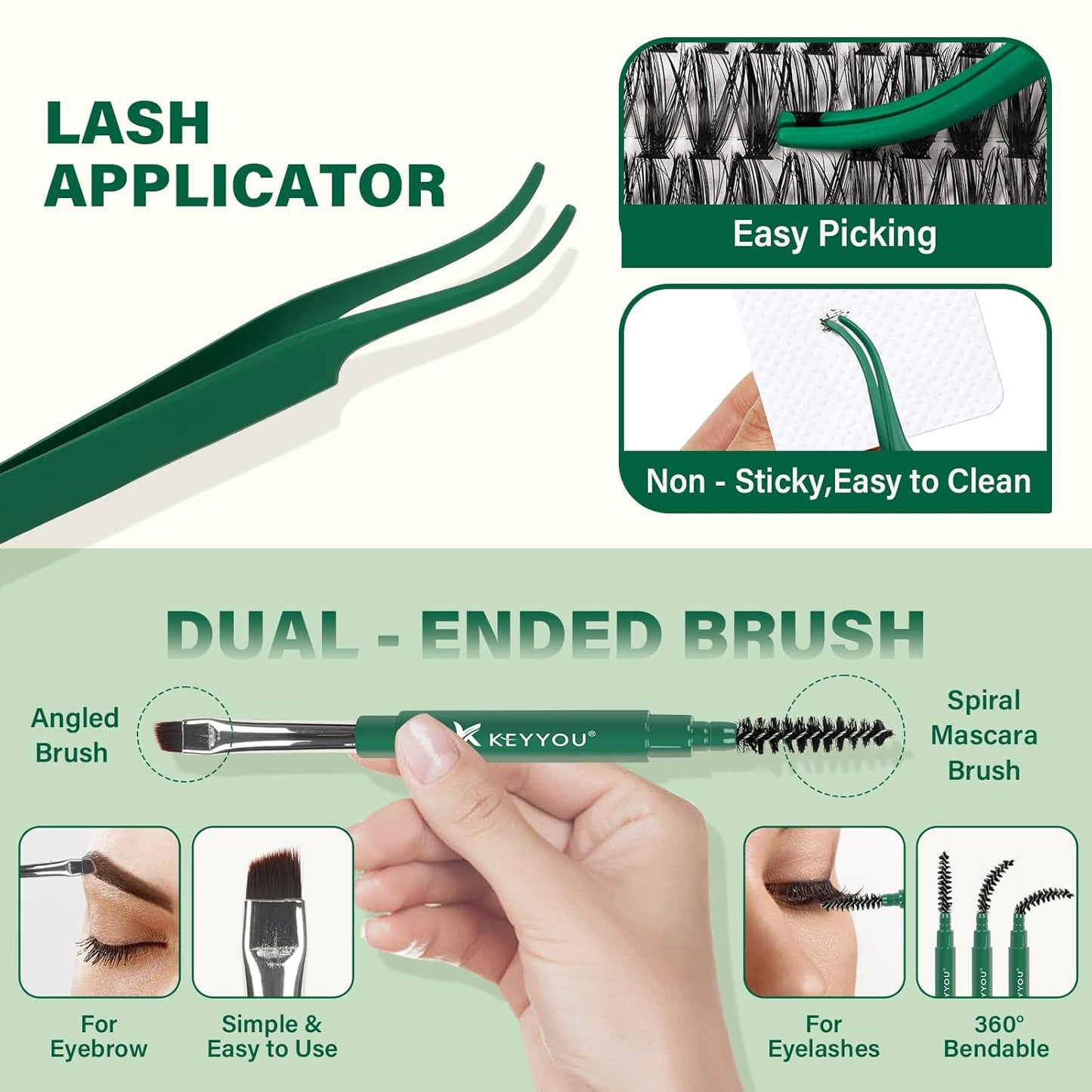 KEYYOU Lash Extension Kit DIY 300Pcs Lash Clusters Eyelash Extension Kit Lash Clusters Kit with Lash Glue Remover Applicator Easy to Use for Beginners(Kit,30D40D50D-C,8-16MIX)