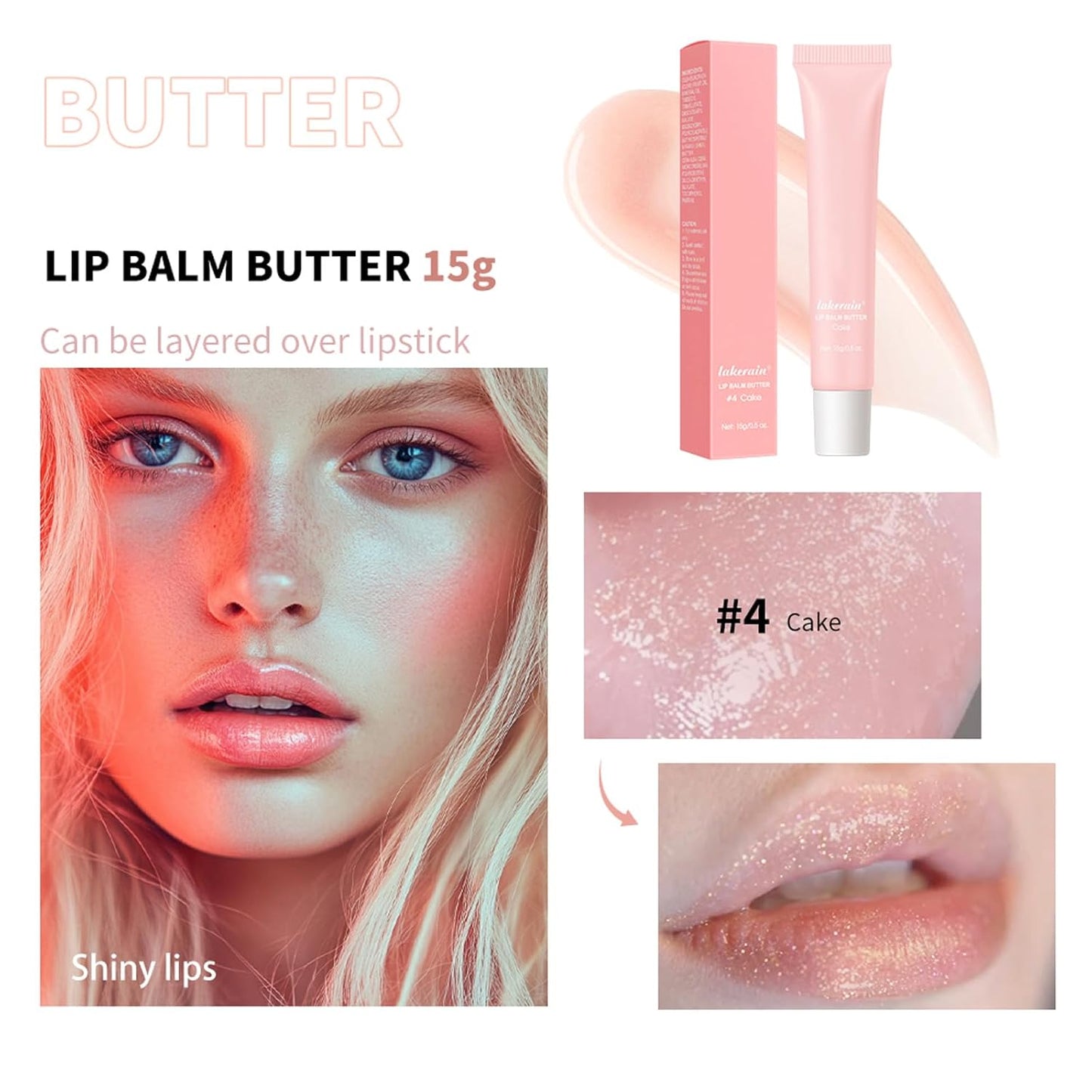 Summer Special Lip Butter Balm - Ultra-Hydrating, Nourishing Lip Care with Natural Ingredients, Shea Butter & Olive Butter, Soothes & Softens Dry Lips (#4 Cake (glitter), 0.5 Fl Oz (Pack of 1))