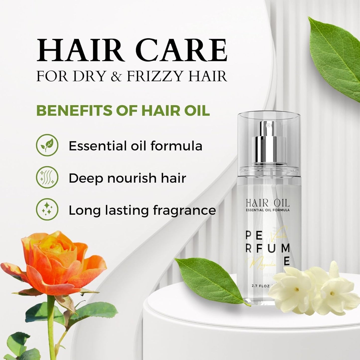 Hair Perfume Oil for Women (Vanilla Magnolia), Argan Oil Heat Protection Spray for Dry, Damaged, Firzzy Hair Care, Long Lasting Fragrance Mist with Keratin & Elastin for Nourishing & Smooth 2.7 fl oz