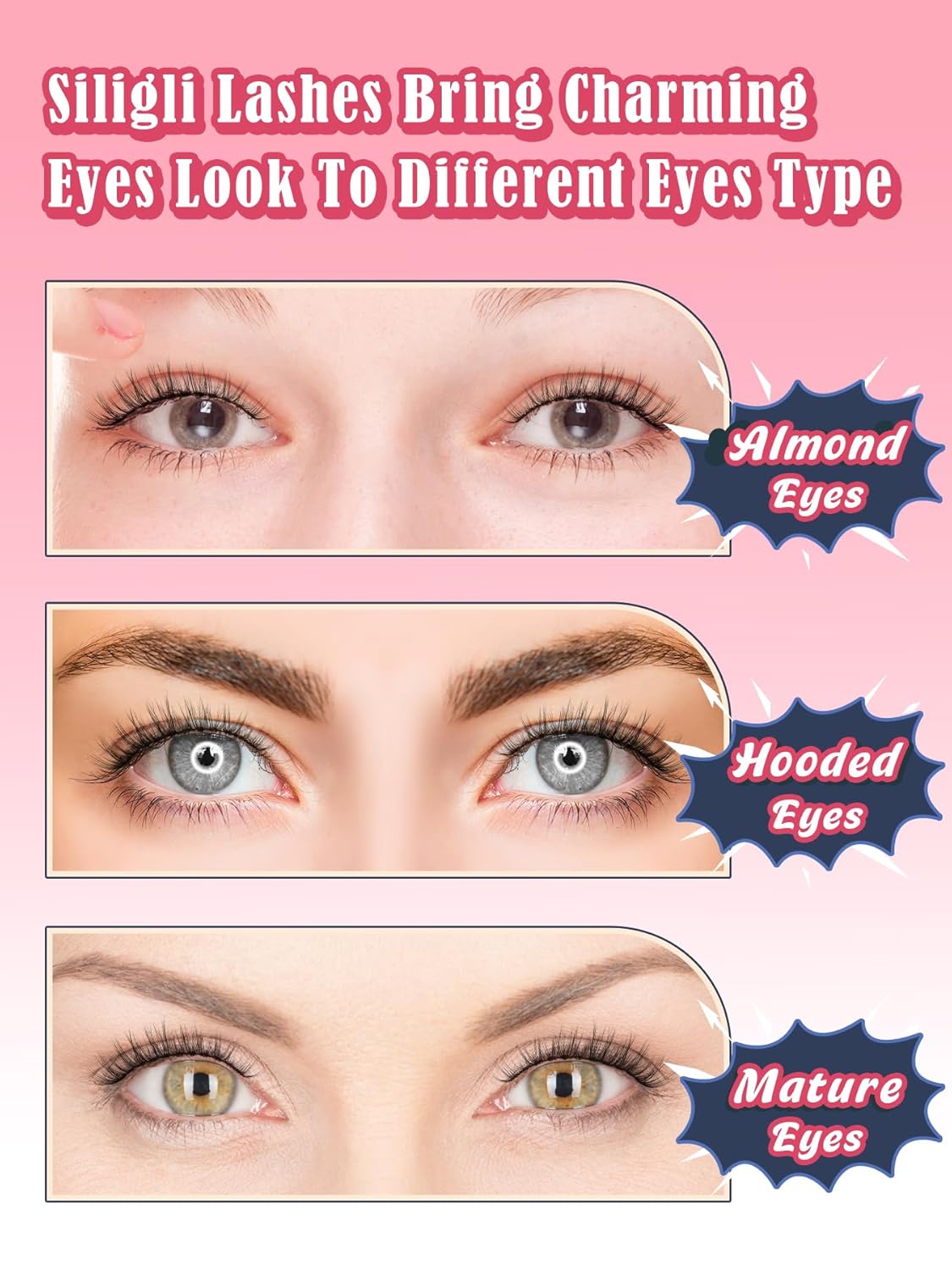 Eyelashes Natural Cat Eye Lashes False Eyelashes Wispy Lashes Flared Lashes Pack C Curl Eyelash Soft False Lashes 12mm Short Lashes Siligli 7 Pair