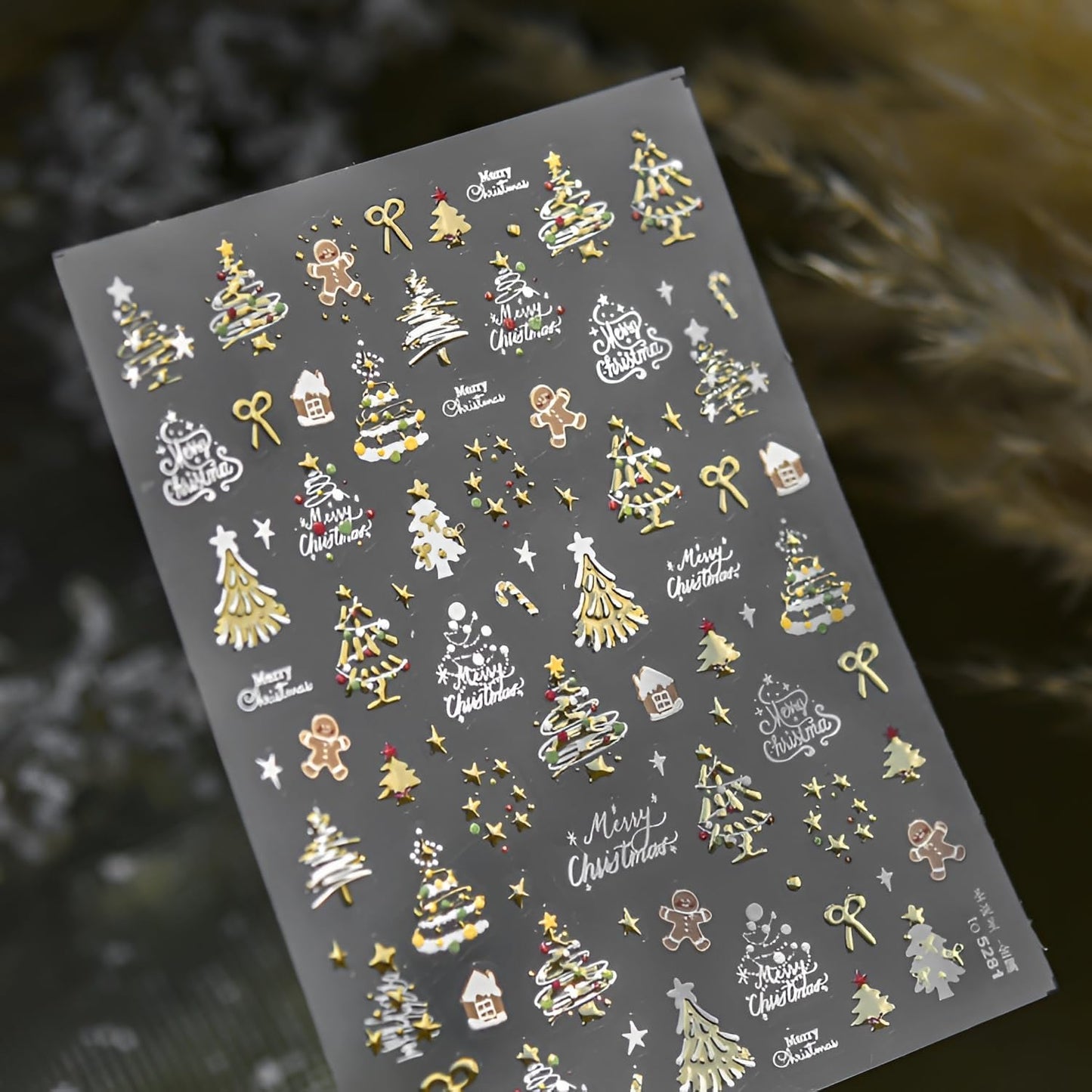 2 Sheets Christmas Nail Art Stickers 5D Embossed Nail Decals Silver Gold Star Bow Gingerbread Man Christmas Tree Nail Stickers Christmas Nail Supplies for Women Girls DIY Manicure Decorations