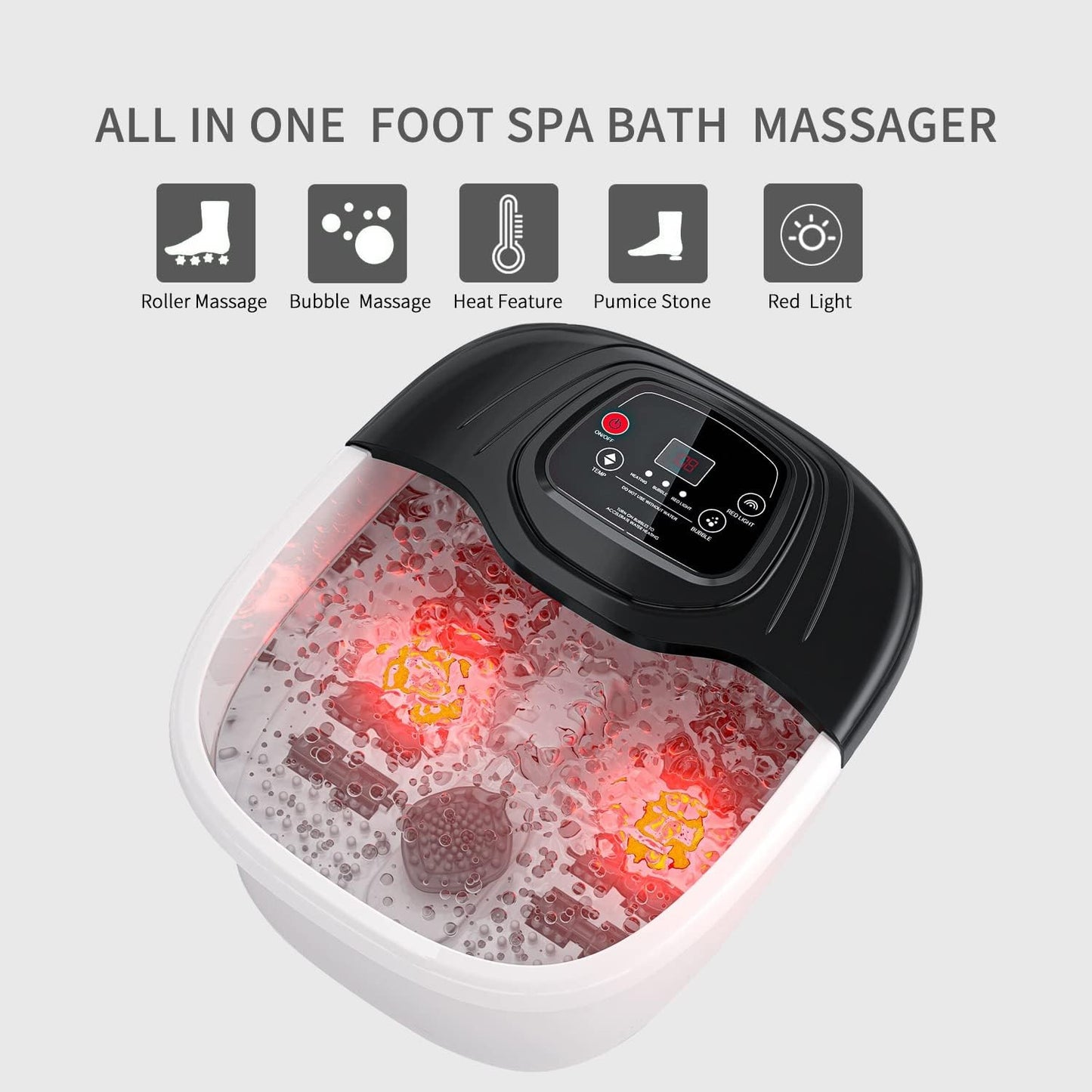 Foot Spa Bath Massager with Heat, Epsom Salt,Bubbles, Vibration and Red Light, Tub for Stress Relief,Foot Soaker, Birthday Gifts for Mom Dad Women Men Her Him
