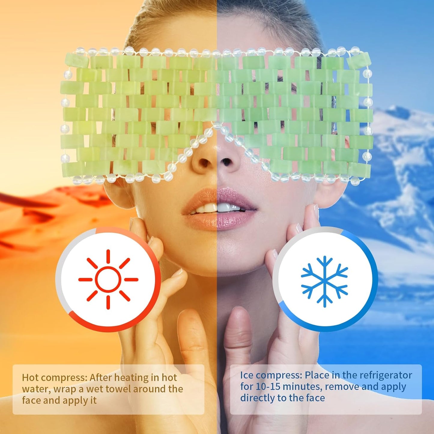 Jade Eye Mask, Facial Cooling Mask with 100% Real Jade for Hot & Cold Therapy to Reduce Wrinkles, Puffiness, Migraines, and Anti-Aging