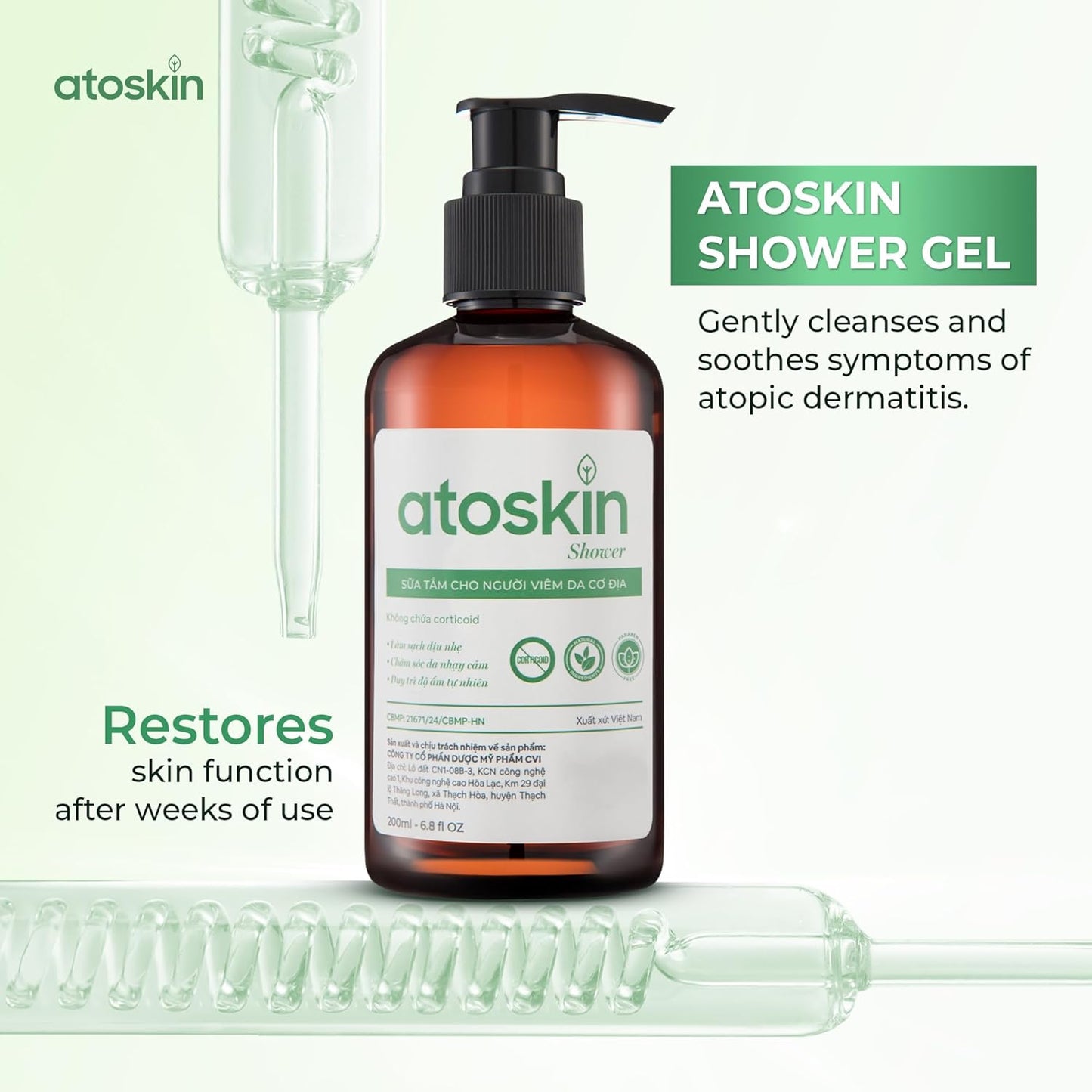 Atoskin Shower Gel (3 Pack) - for Eczema, Psoriasis, Dermatitis, and Anti-Itch Relief - Maximum Strength for Both Kids and Adults (20.4 oz)