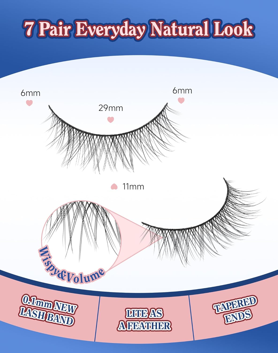 Asian Lashes Natural Wispy Everyday Flared Small Eyelashes Natural Look False Eye Lash korean Fluffy False Eyelash 7 Pairs D33
