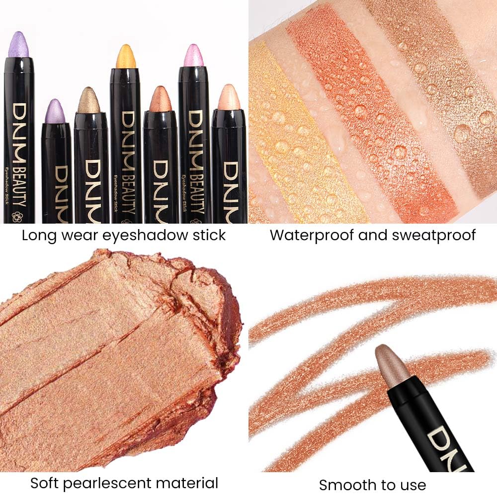evpct Desert Gold Shimmer Cream Eye Shadow Brightener Sticks Set for Eyes, Desert Gold Shimmery Matte Pencil Eye shadow Applicator Stick Pen Palette Makeup Waterproof sombras en crema para ojos 06#