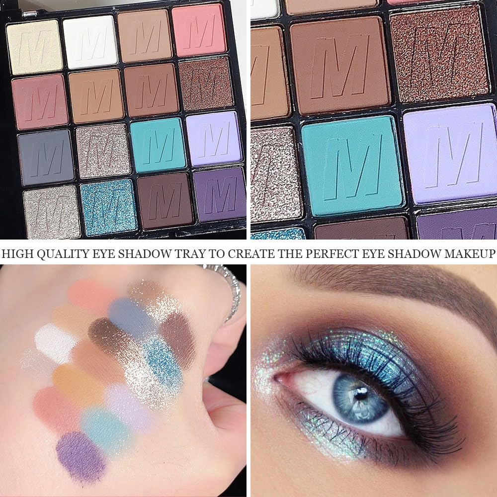 9 Colors Blue Champagne Gold Matte Shimmer Eyeshadow Palette for Eye Makeup,High Pigmented Silver Brown Eye Shadow Primers Powder Palet de sombras de ojos