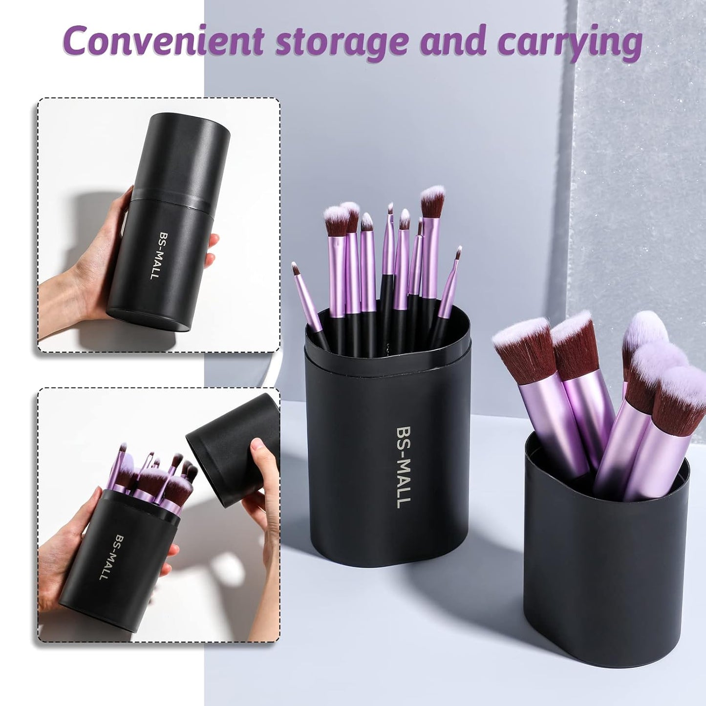 BS-MALL Makeup Brushes Premium Synthetic Foundation Powder Concealers Eye Shadows 14 Pcs Purple for Makeup Beginner or Professional with Travel Case
