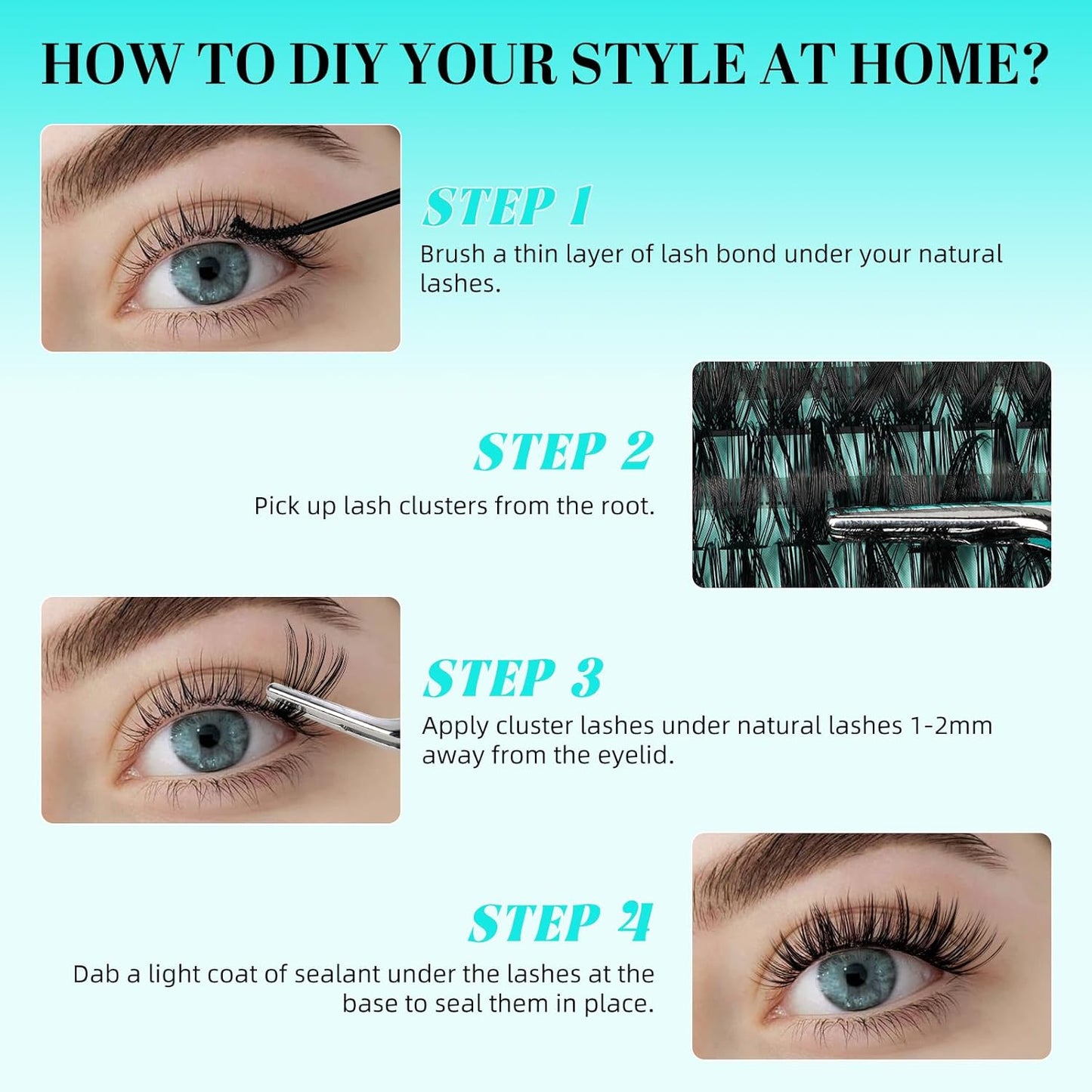 Lash Clusters 240pcs Eyelashes Cluster Individual Wispy Lashes Thin Band for D Curl Lash Extension Eyelashes for Beginners at Home,False Eyelashes Soft Eyelash Clusters(50D,D-Mix9-16mm)