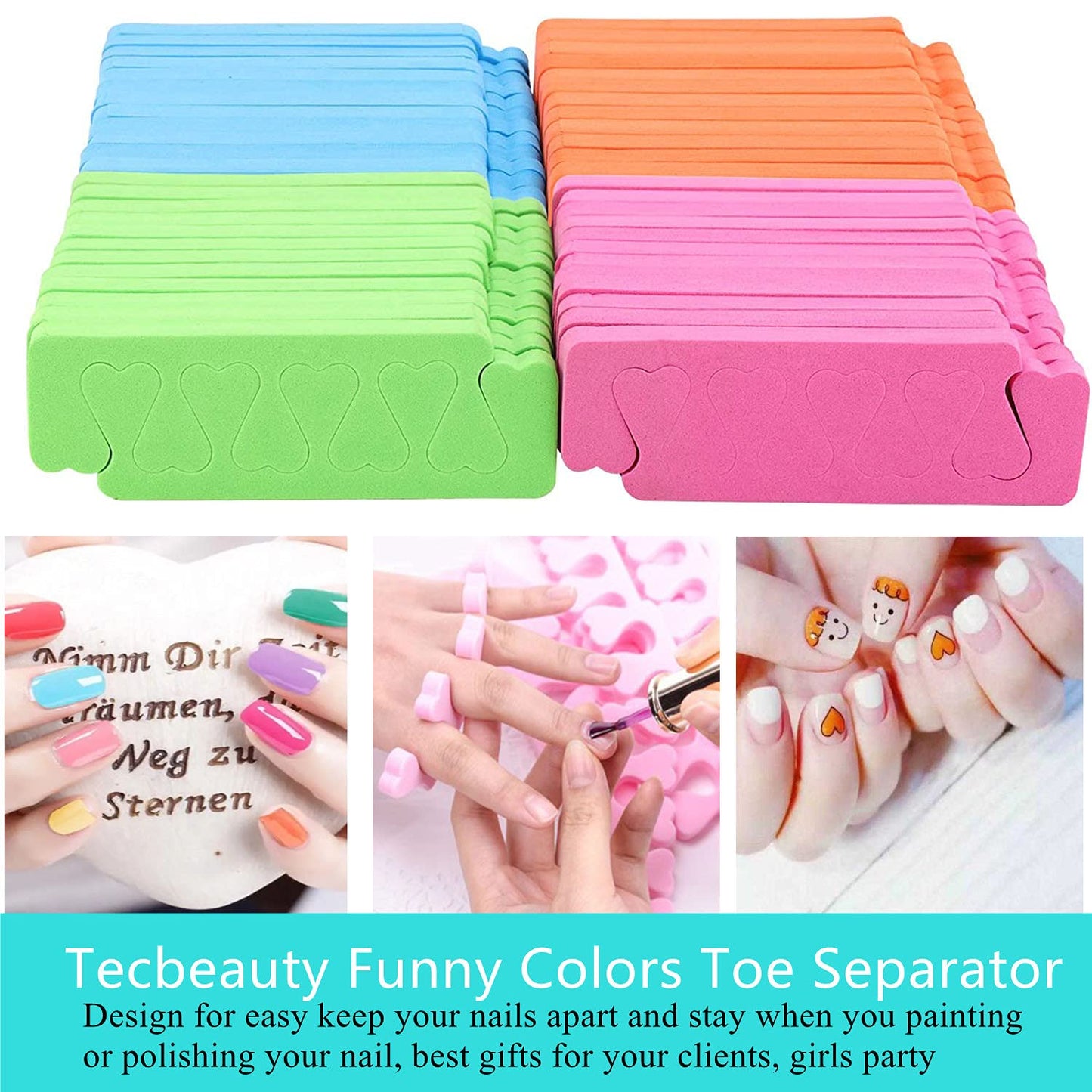 120pcs Toe Separators for Pedicure - Sponge Toe Separator for Nail Polish Party Nail Art Painting Toenails, 4 Funny Colors - Comfy and Soft