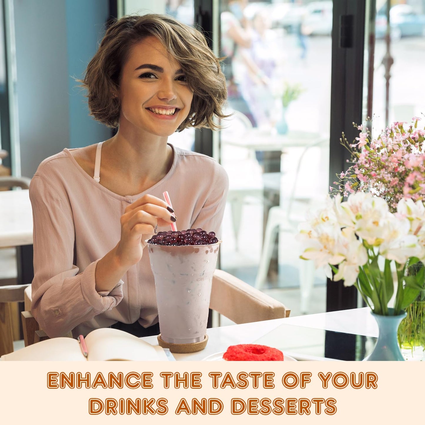 Fanale Blueberry Popping Boba Pearls, Vegan, Non GMO, Gluten Free, Fat Free, Perfect for Bubble Tea, Smoothies, Ice Cream, Desserts, and Beverages.