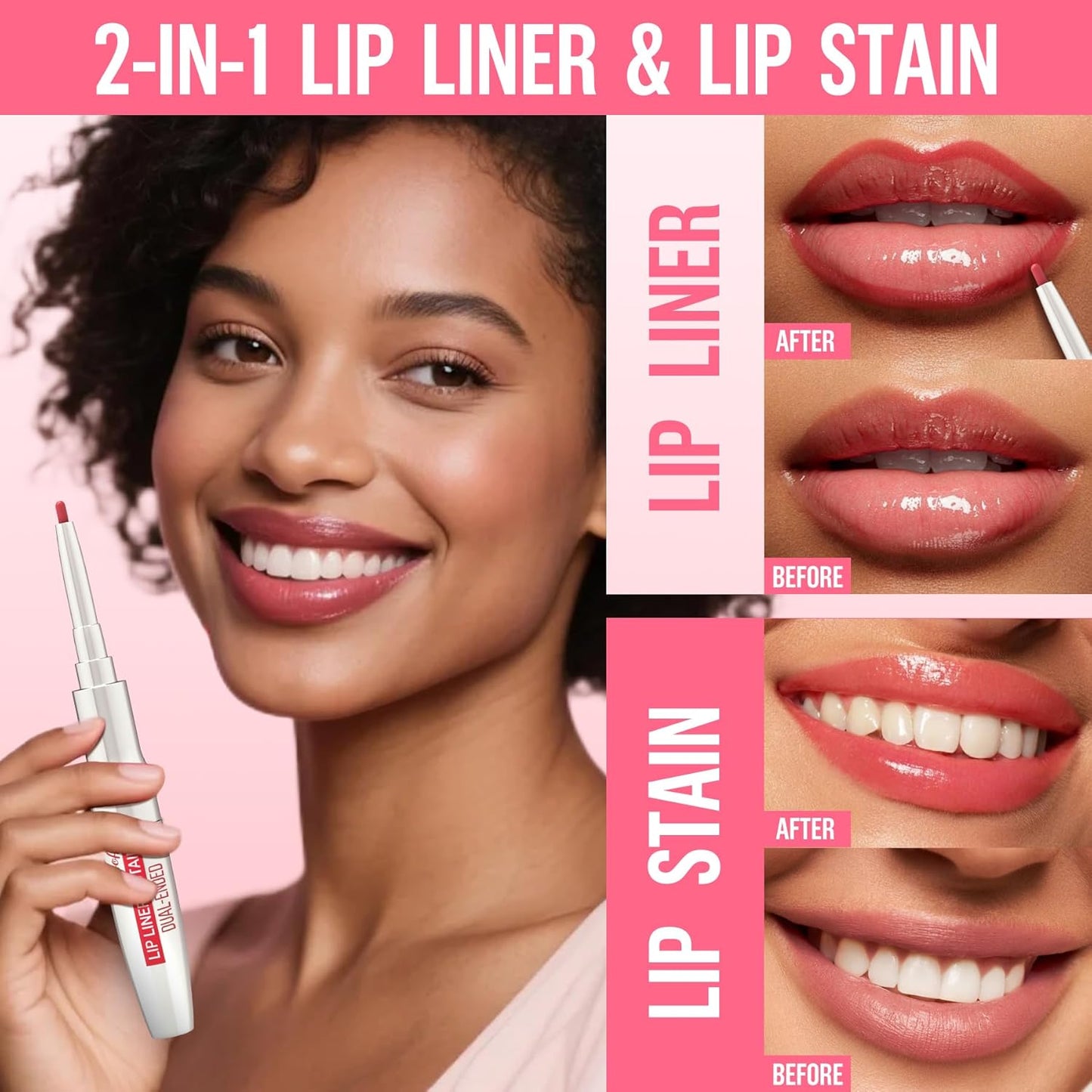 iMethod Lip Liner Stain - Lip Stain, 2-In-1 Dual-Ended Peel Off Lip Stain with Tweezer, Natural Long Lasting Peel Off Lip Liner, Easy to Use for All Skin Types, Stay All Day, Rose