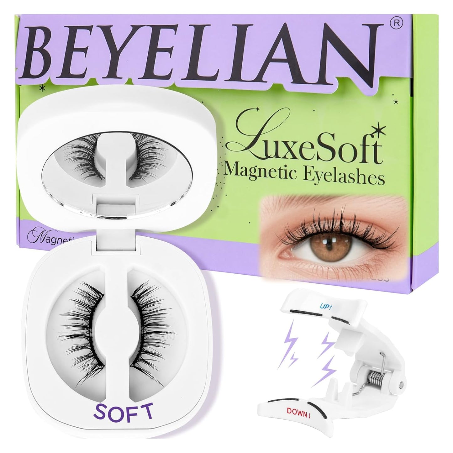 BEYELIAN Magnetic Eyelashes with Applicator Kit, Reusable Natural Look False Lashes, No Glue Needed Soft Magnetic Lashes for Eye MAC-14 (Lightweight & Comfortable)
